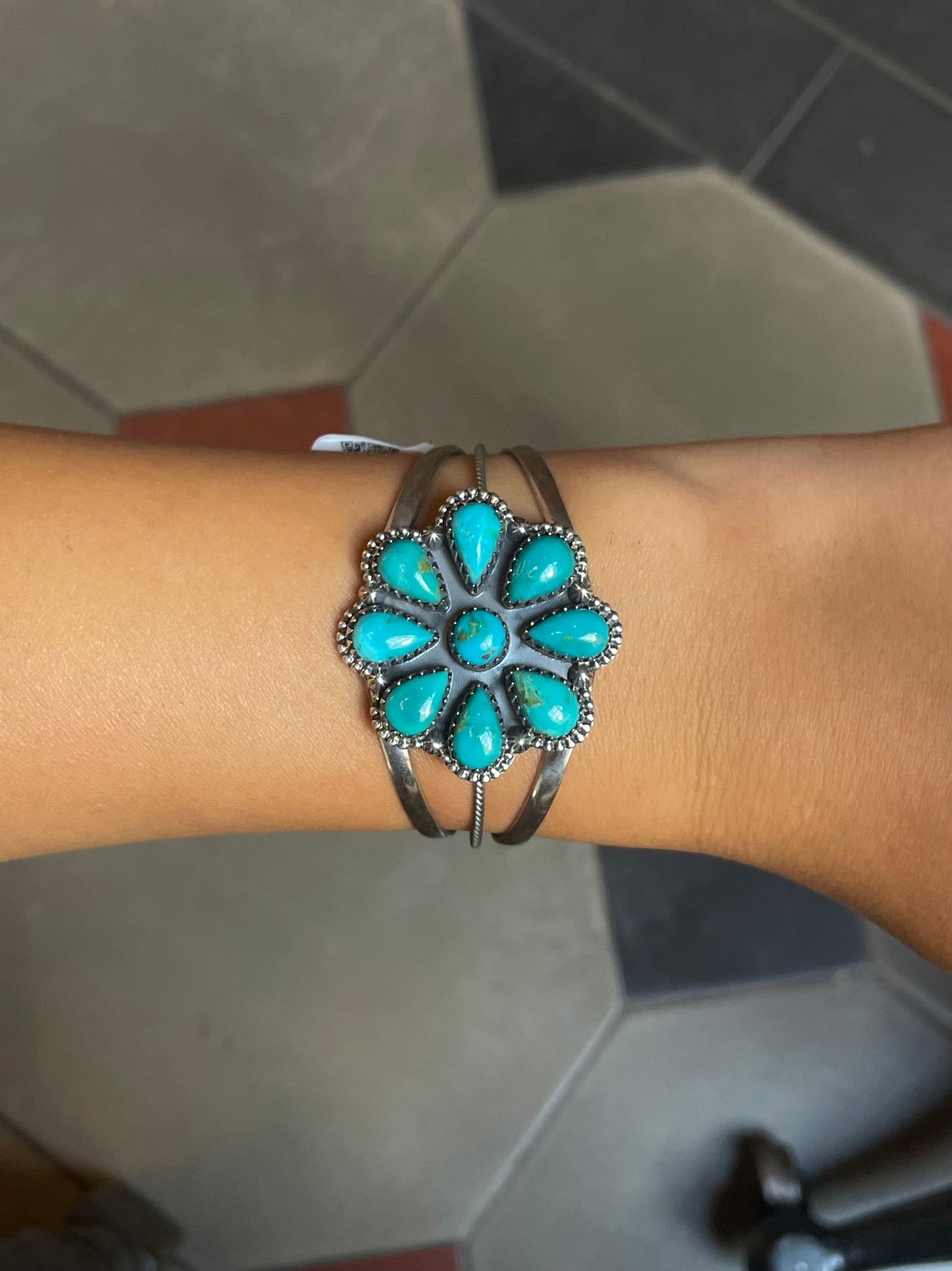 Kingman Turquoise Flower Cuff | Sterling Silver | A770