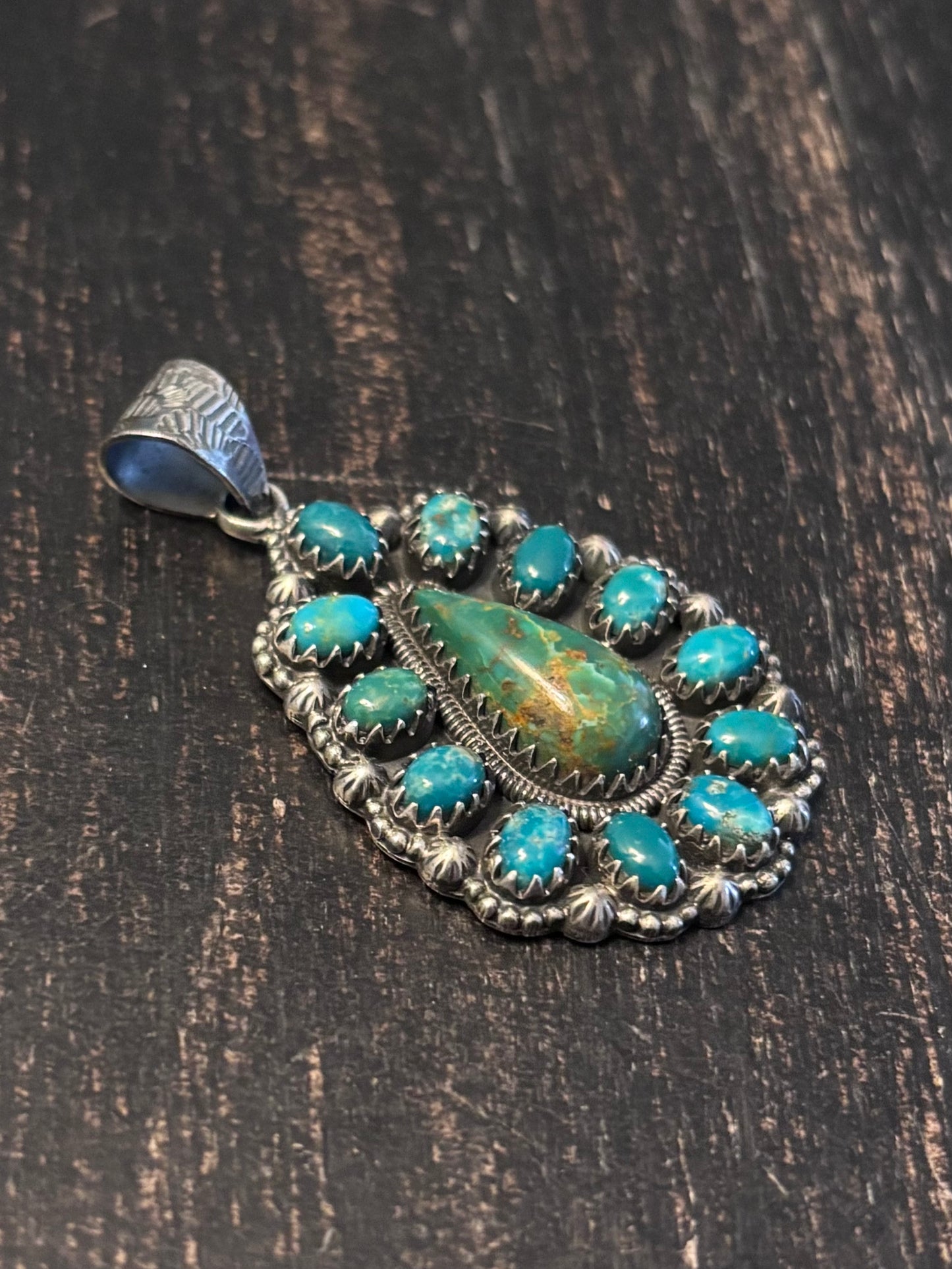 Kingman Turquoise Cluster Pendant | Sterling Silver Southwestern Style A081
