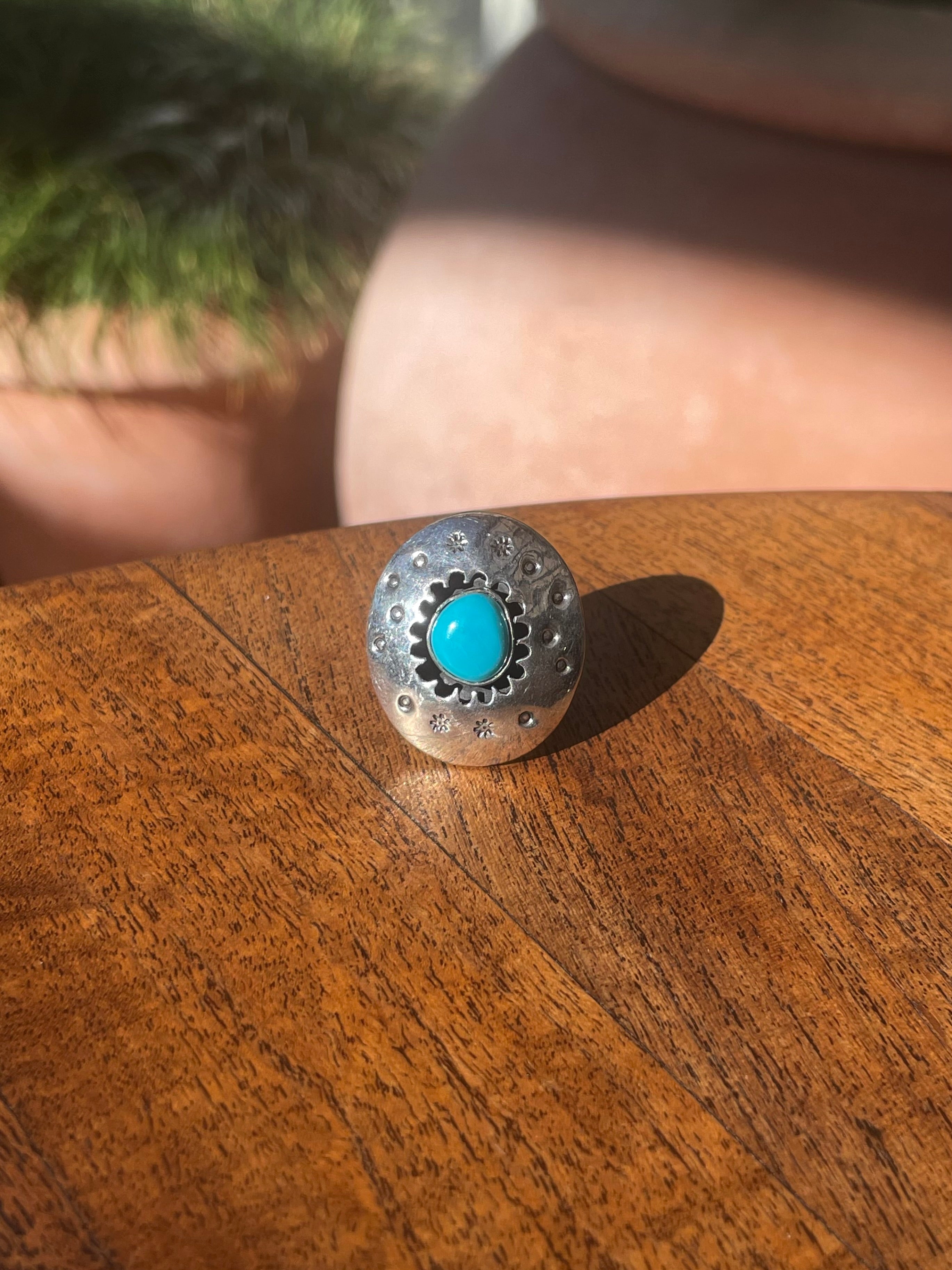 Turquoise Shadowbox Ring Size 8 | 925 Sterling Silver C870