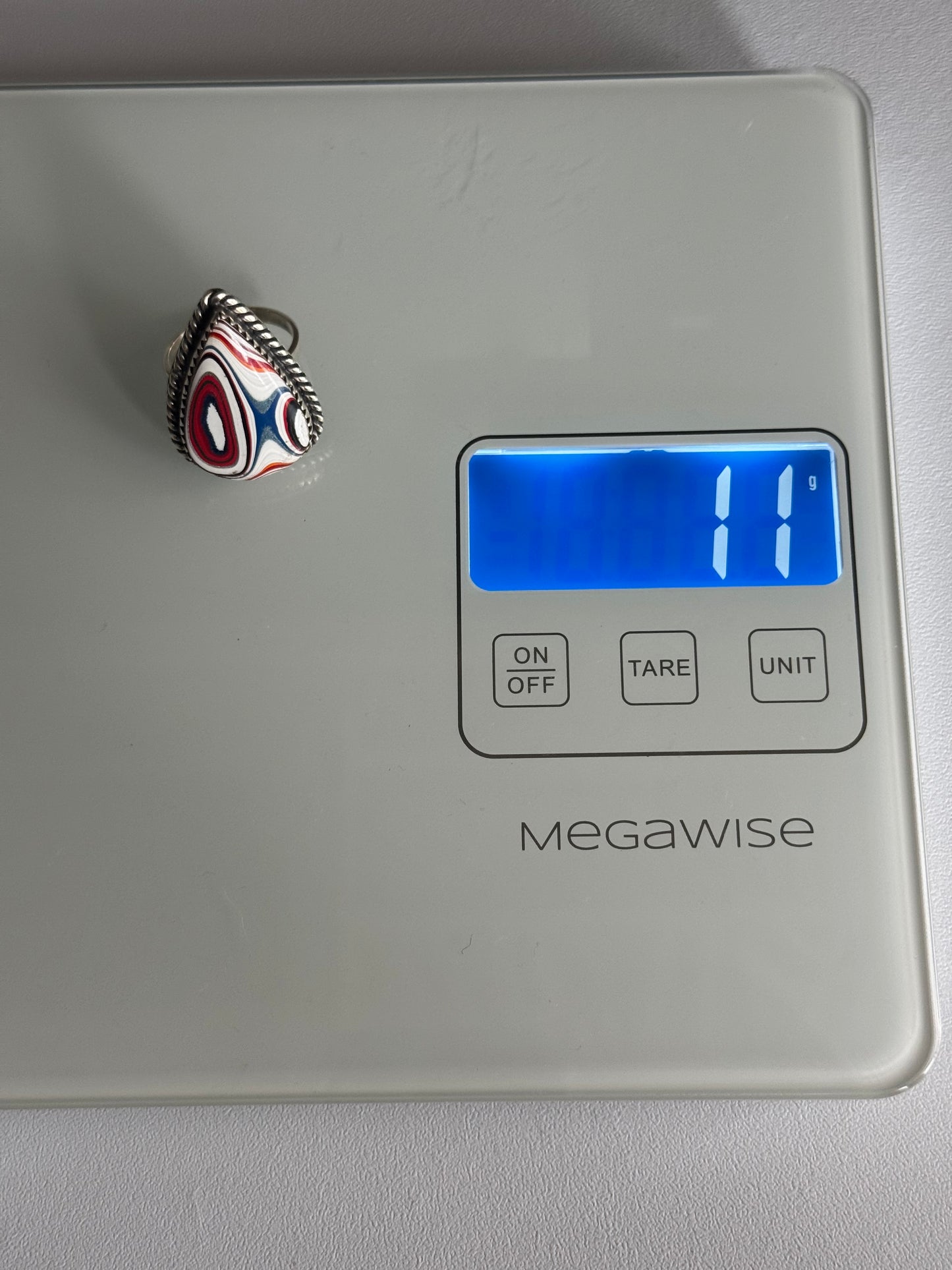 Fordite Teardrop Ring | Sterling Silver | Size 9 | A910