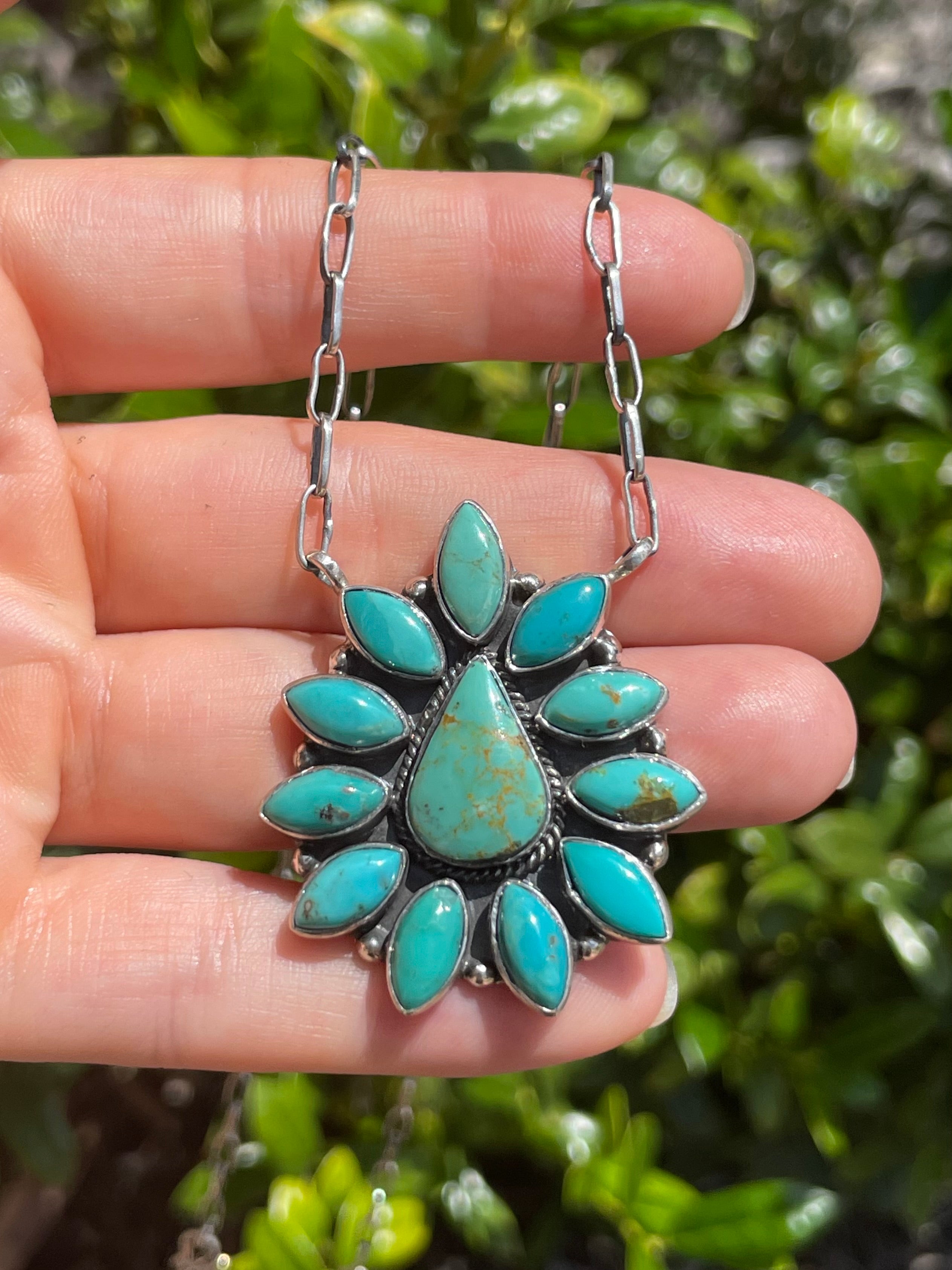 Turquoise Cluster Necklace | 925 Sterling Silver D164