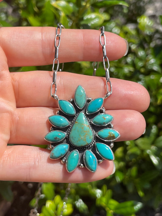 Turquoise Cluster Necklace | 925 Sterling Silver D164