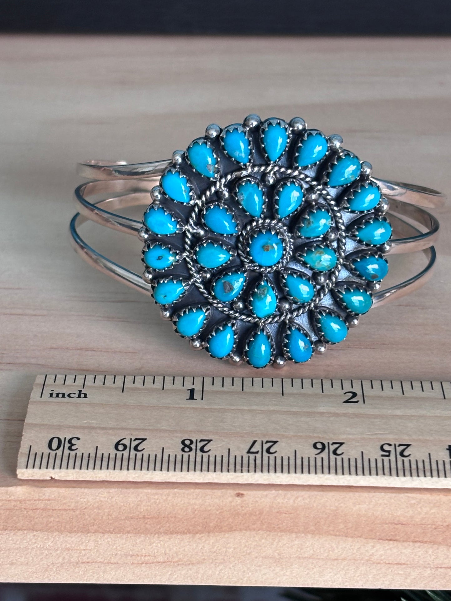 Kingman Turquoise Cluster Cuff Bracelet | 925 Sterling Silver