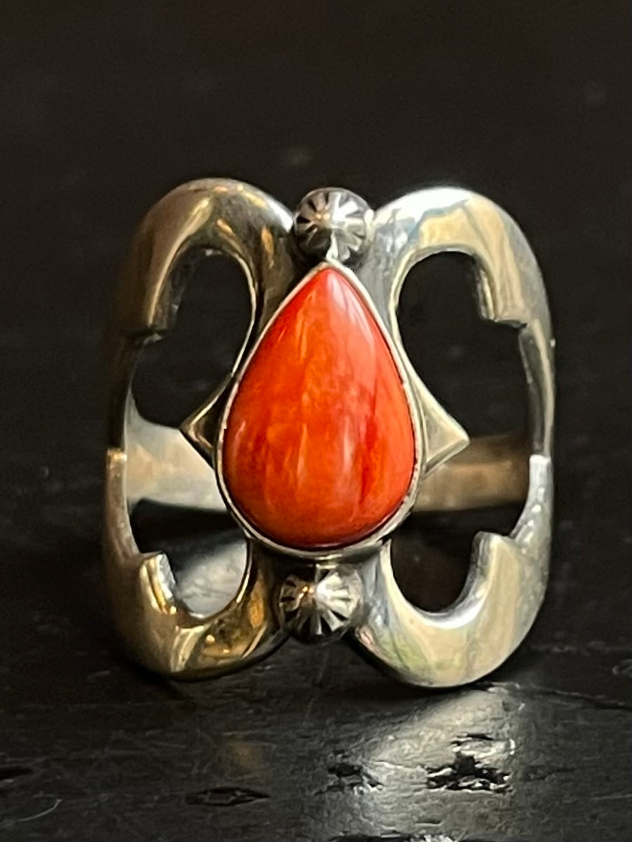 Spiny Oyster Tear Drop Ring Size 8.5 | 925 Sterling Silver G194