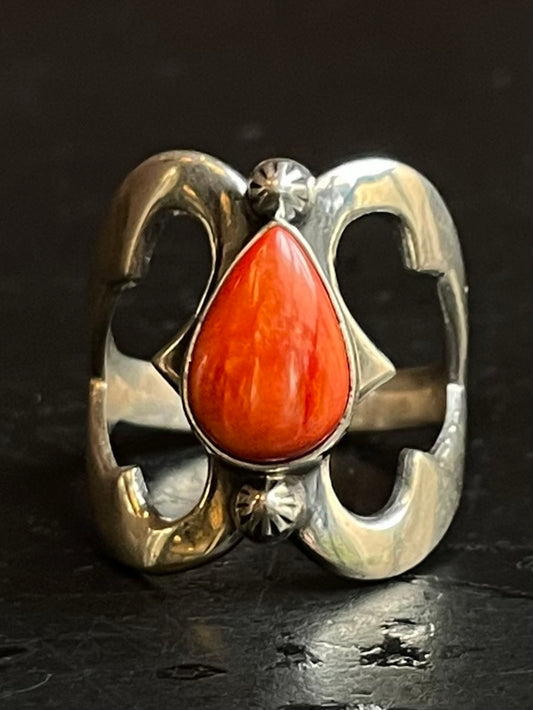 Spiny Oyster Tear Drop Ring Size 8.5 | 925 Sterling Silver G194