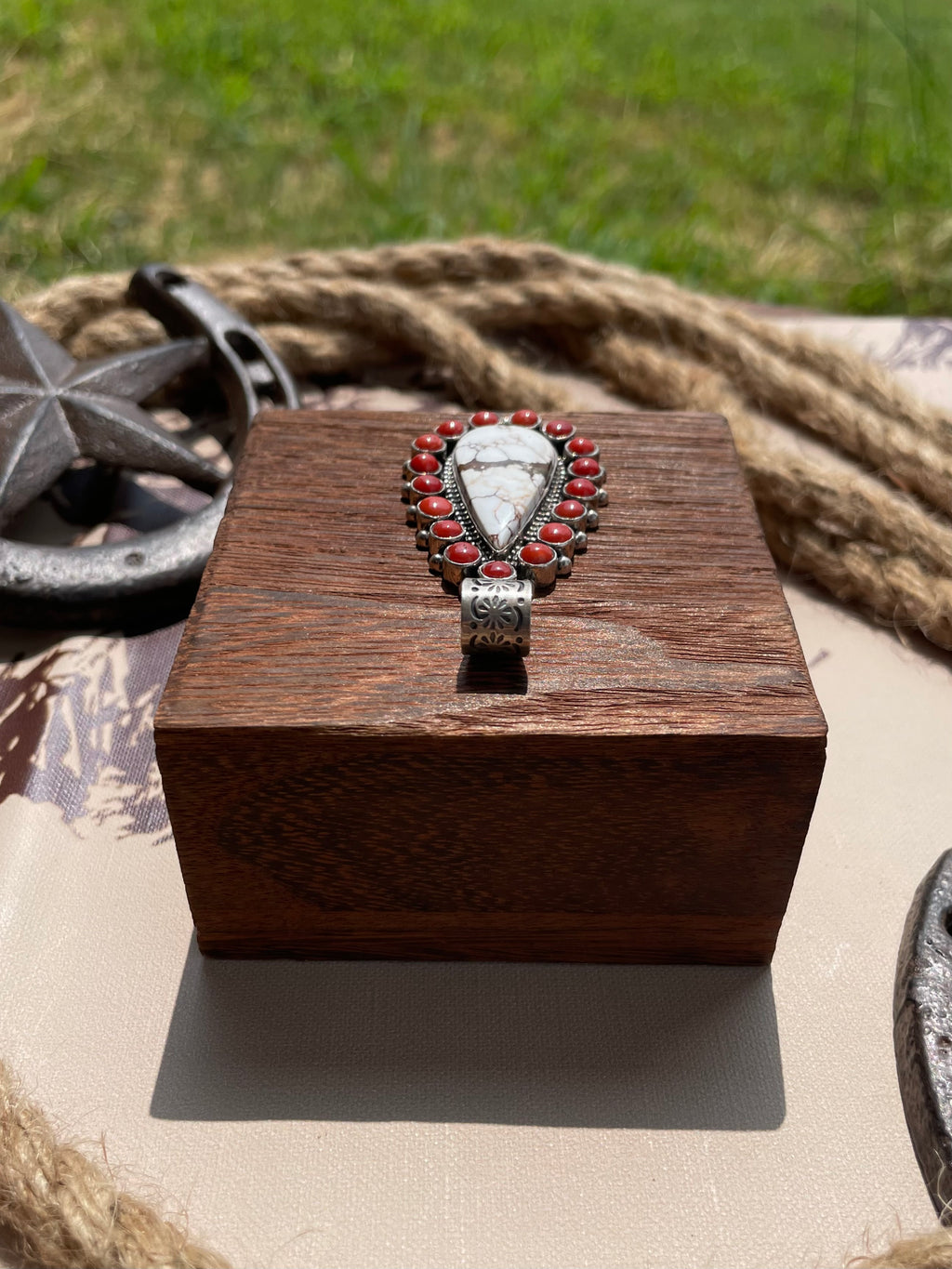 Wild Horse & Coral Teardrop Pendant | 925 Sterling Silver G699