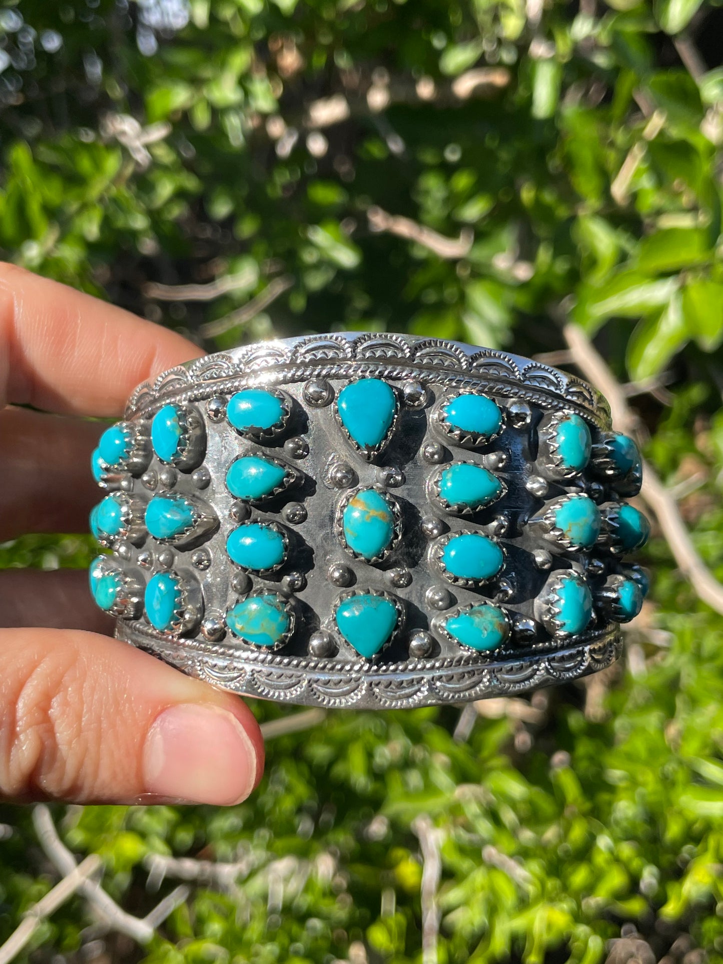 Turquoise Cluster Cuff Bracelet | Sterling Silver 925 B723