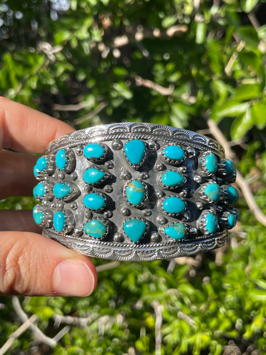 Turquoise Cluster Cuff Bracelet | Sterling Silver 925 B723