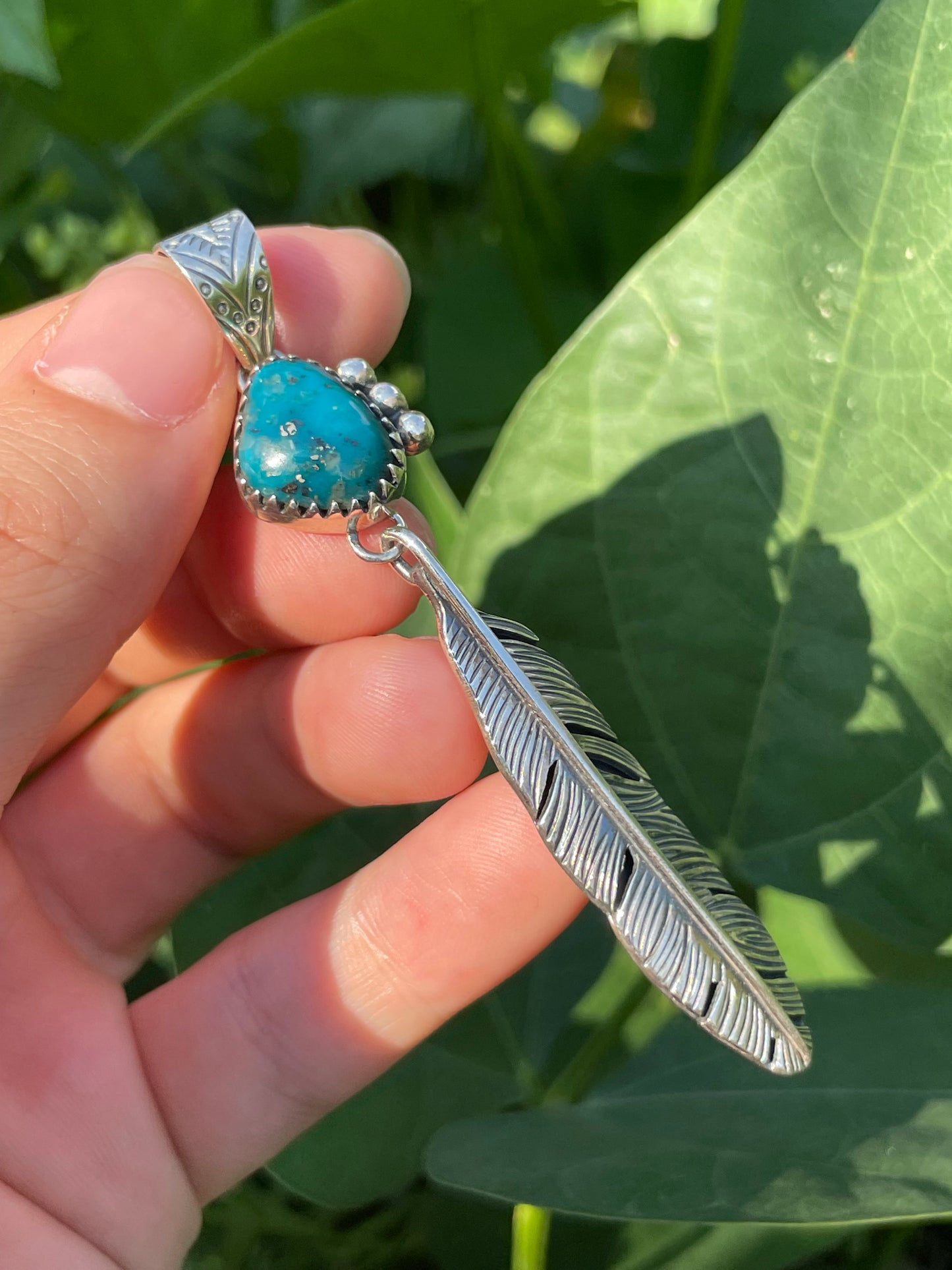 Kingman Turquoise Feather Pendant | 925 Sterling Silver Y3