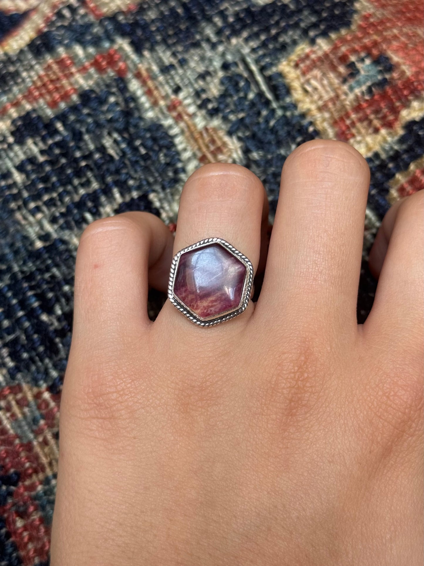 Purple Spiny Hexagon Ring | Sterling Silver | Size 6 | A739