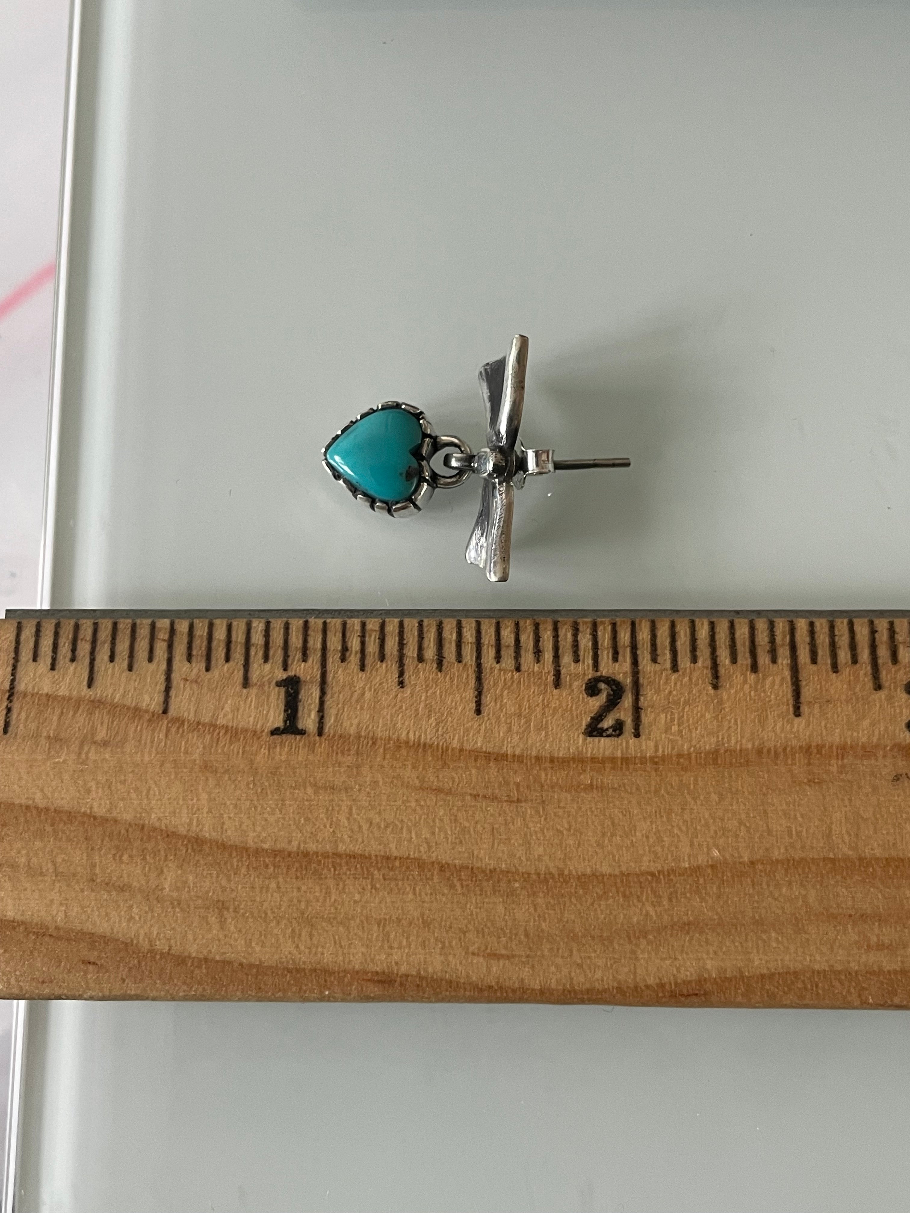 Kingman Turquoise Bow Earrings | Heart Drop Stud E663