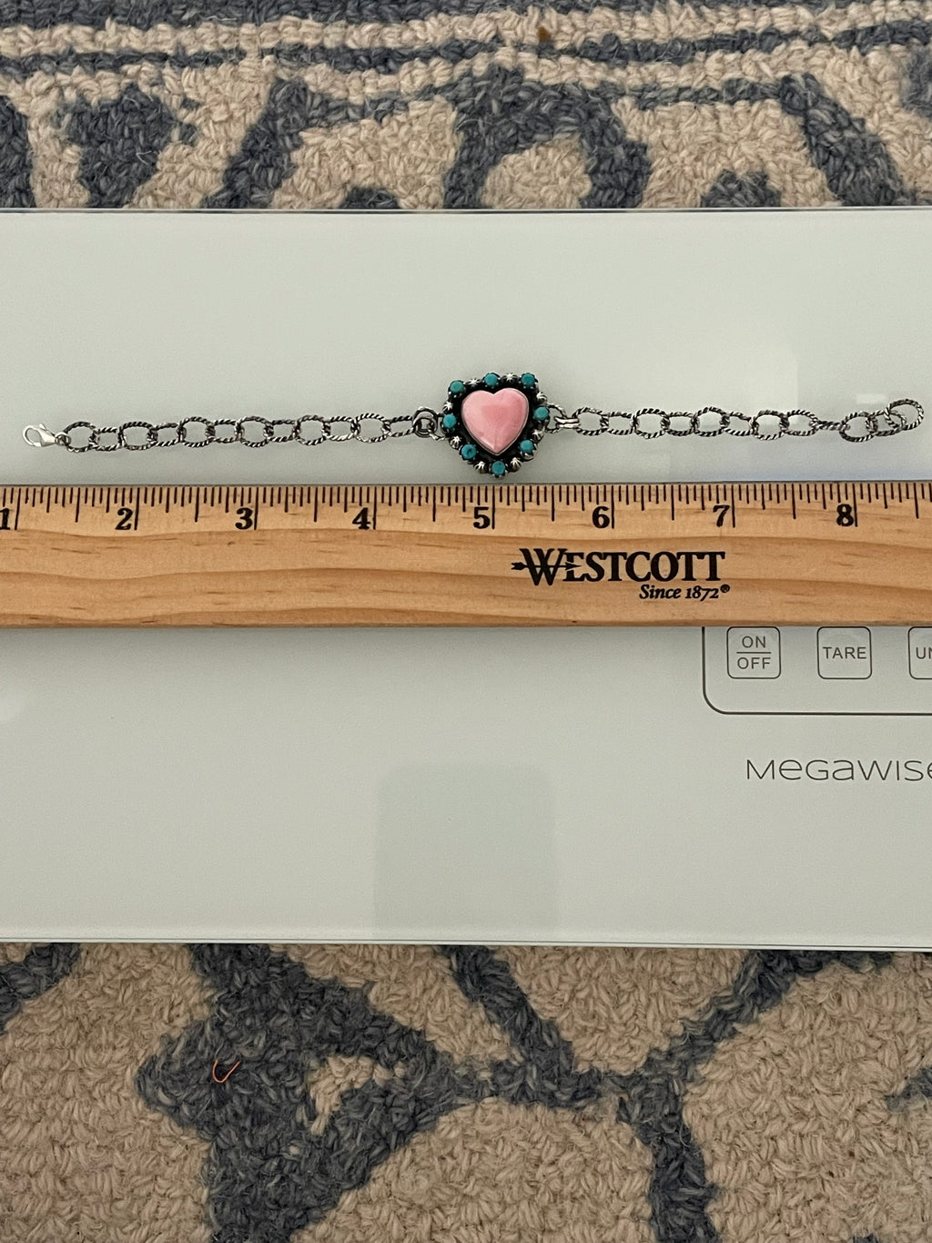 Pink Conch Heart Kingman Turquoise Link Bracelet | 925 Sterling Silver E104