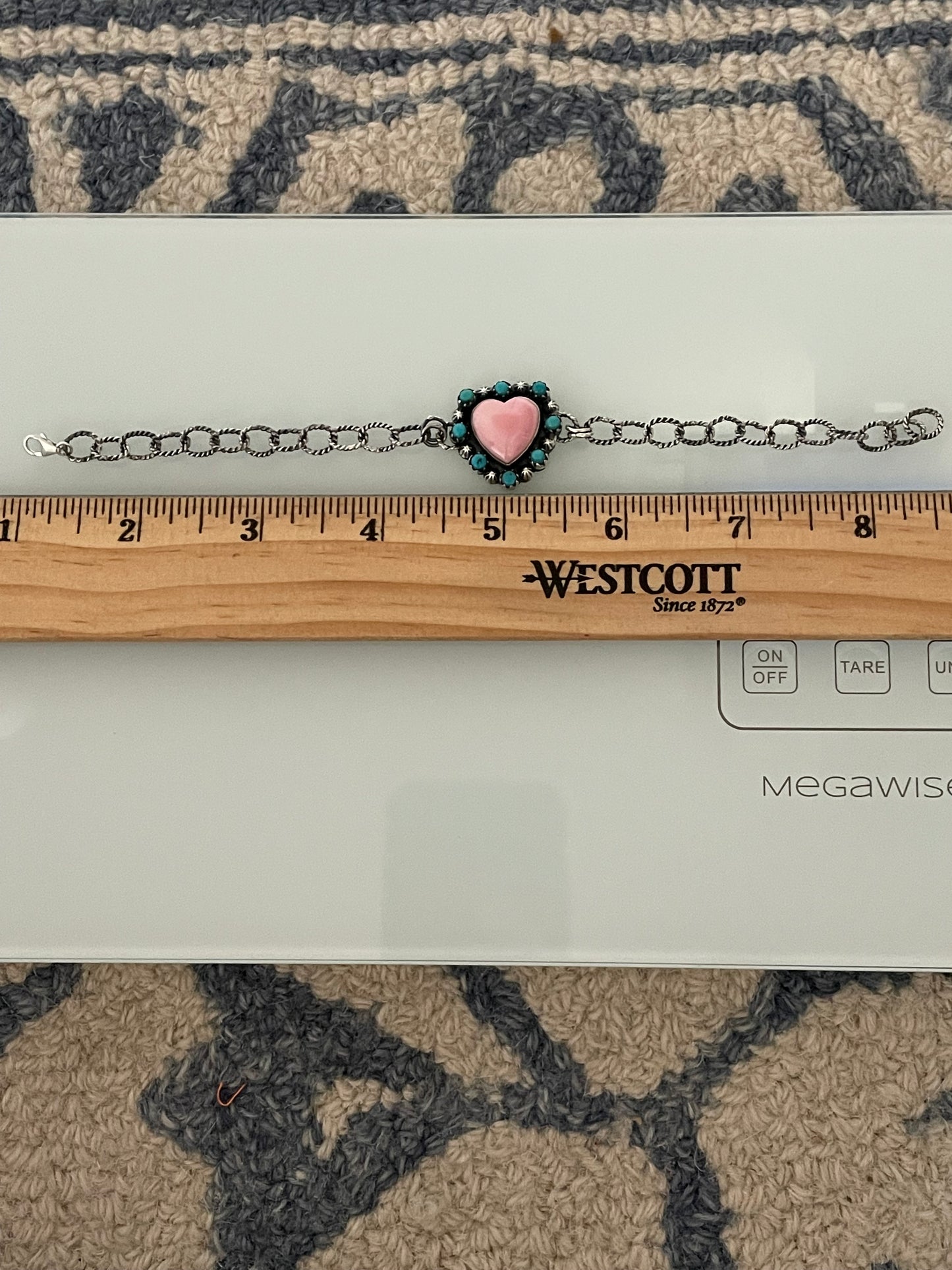 Pink Conch Heart Kingman Turquoise Link Bracelet | 925 Sterling Silver E104