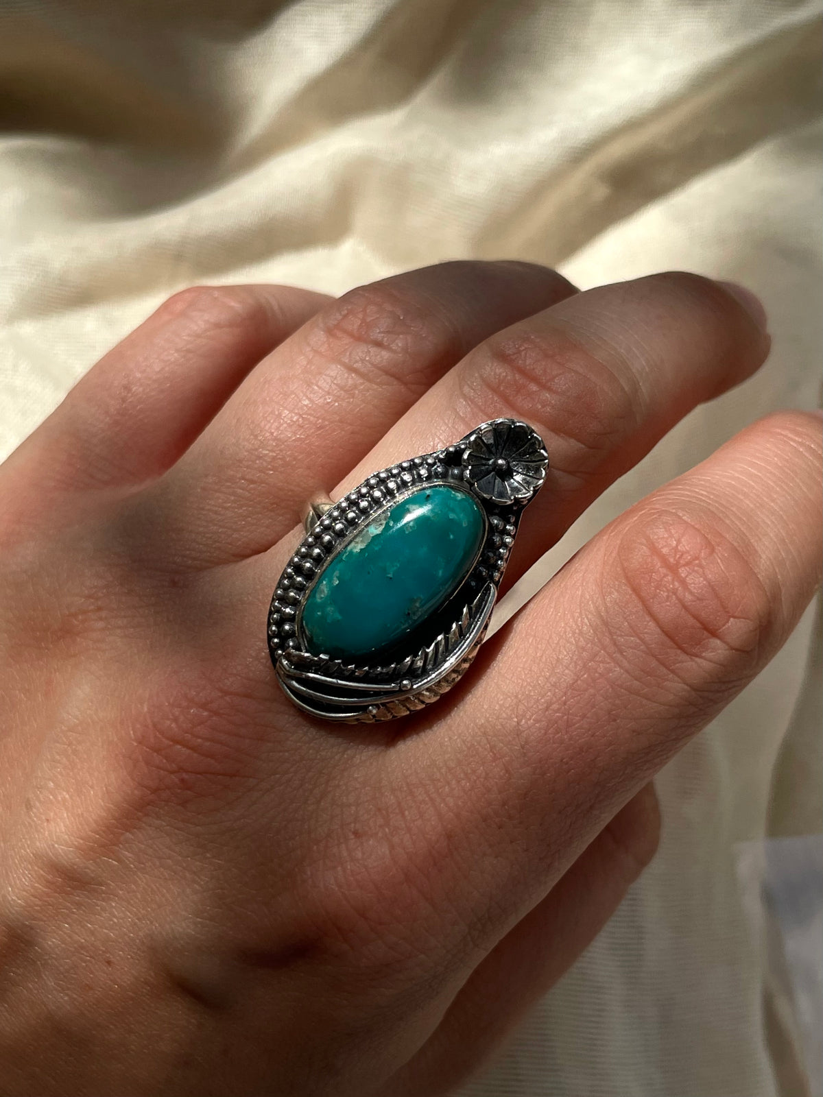 Turquoise Floral Ring Size 9 | 925 Sterling Silver E292