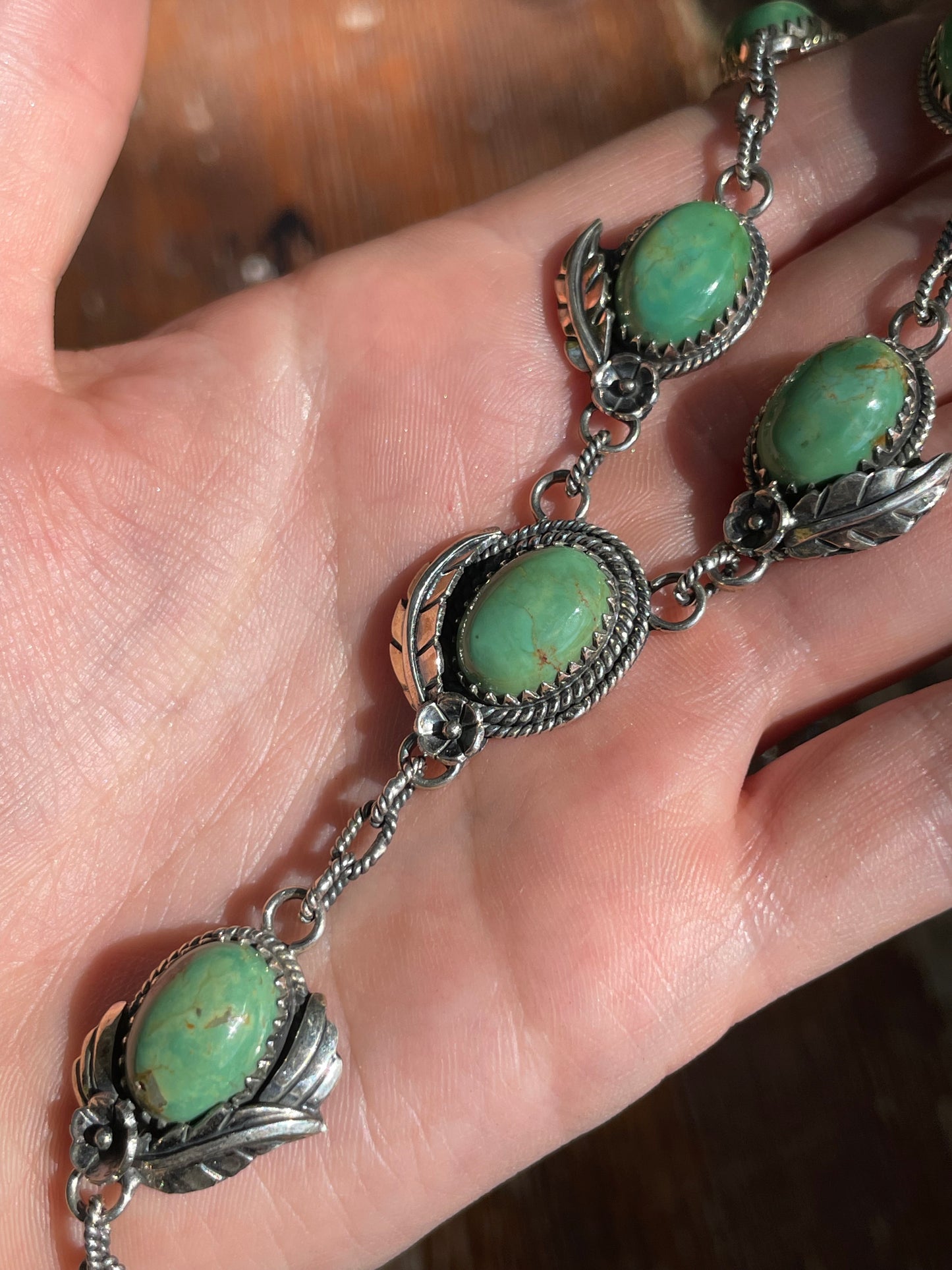Turquoise Leaf Lariat Necklace | Sterling Silver 925 B426