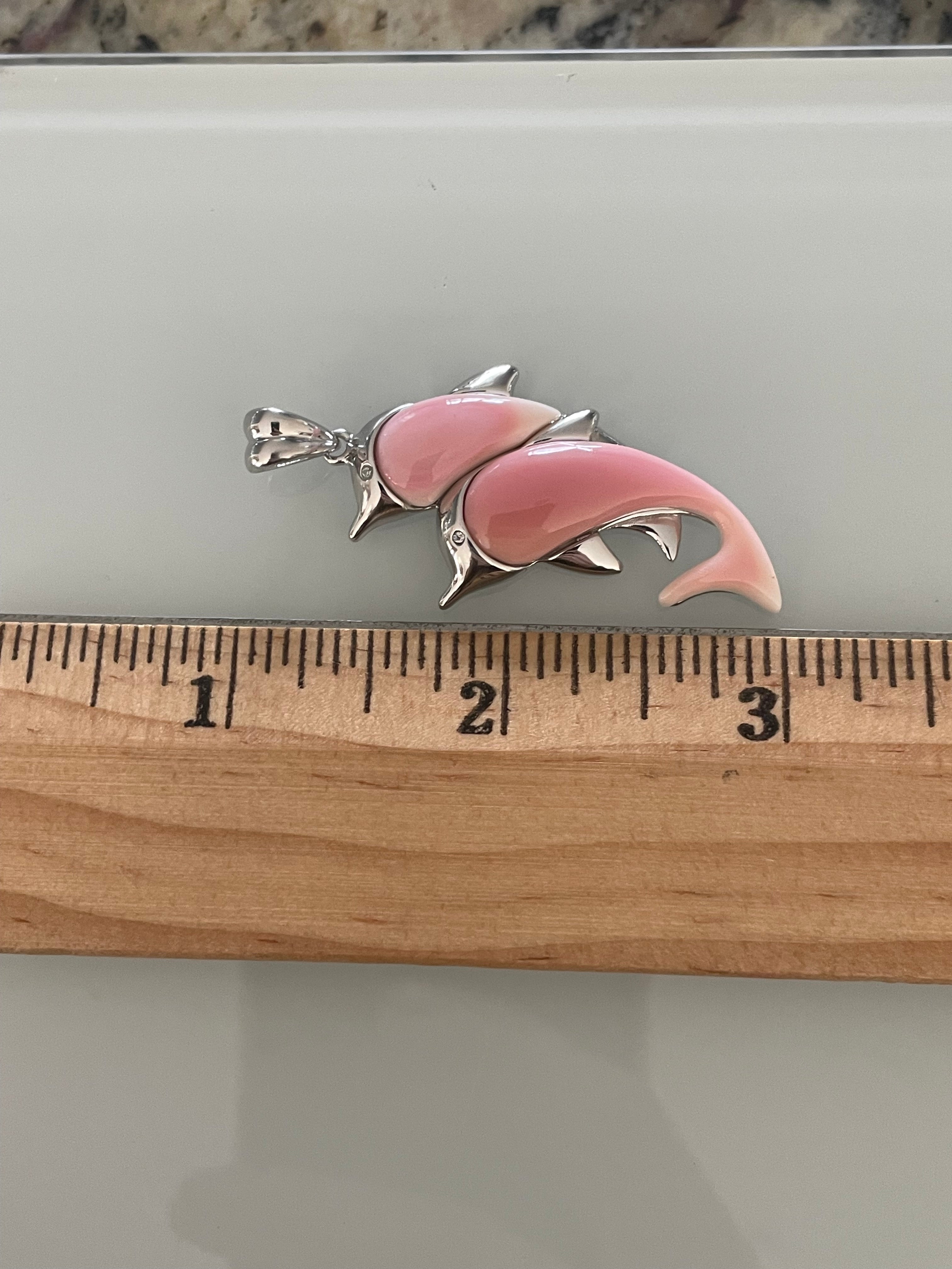 Pink Conch Dolphin Pendant | 925 Sterling Silver E283
