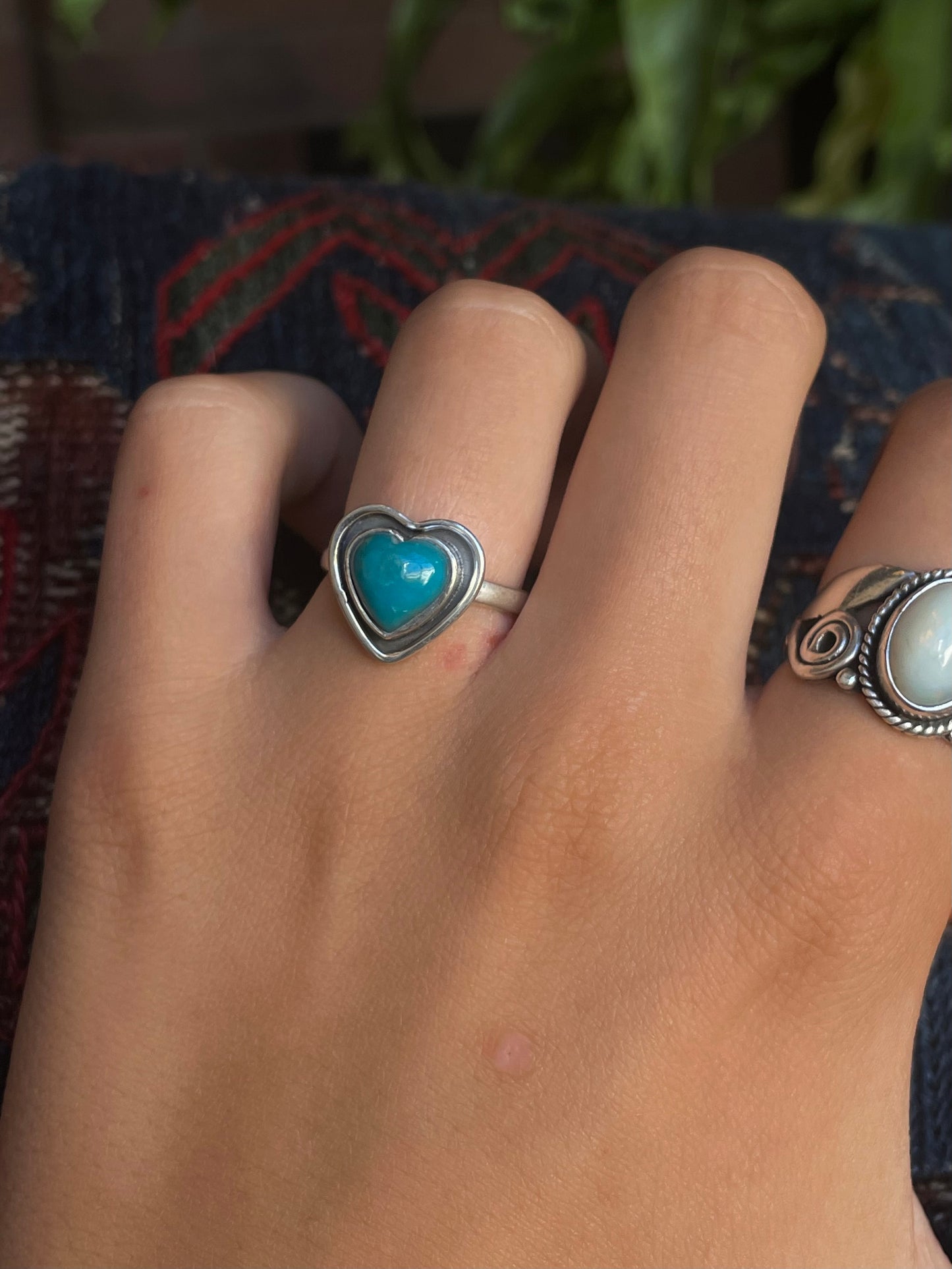 Kingman Turquoise Heart Ring | Sterling Silver | Size 7.5 G357