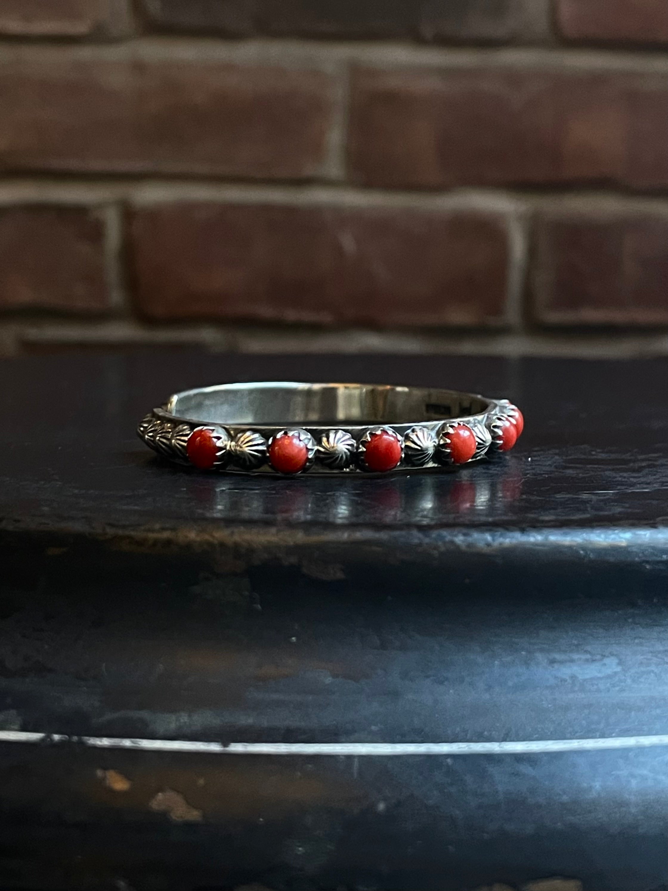 Red Coral Row Cuff | 925 Sterling Silver E499