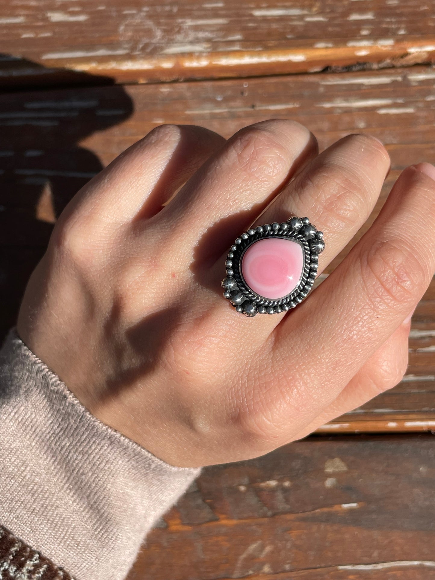 Pink Conch Teardrop Ring Size 9 | 925 Sterling Silver Southwest D108