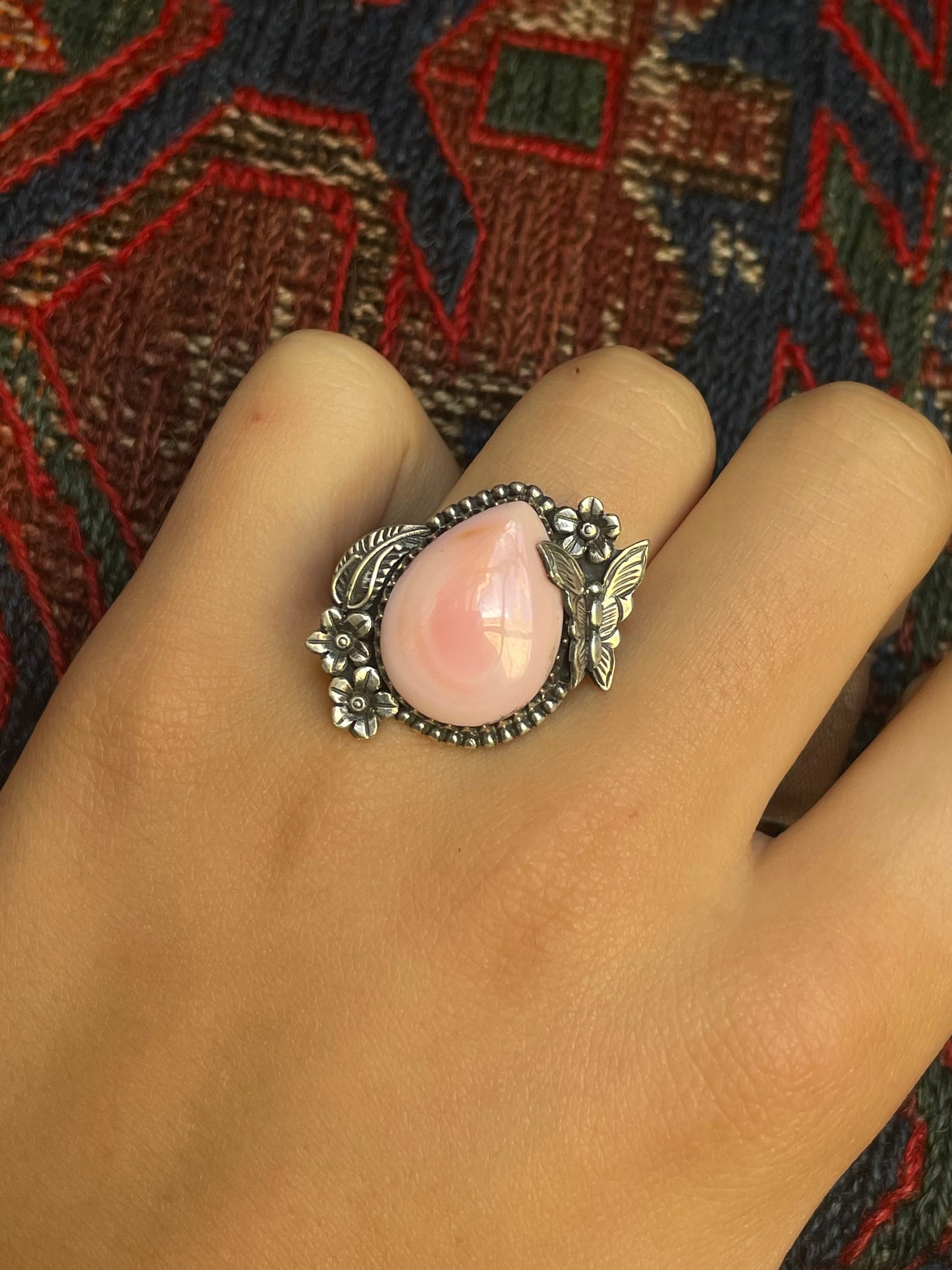 Pink Conch Floral Ring Size 8 | 925 Sterling Silver G102