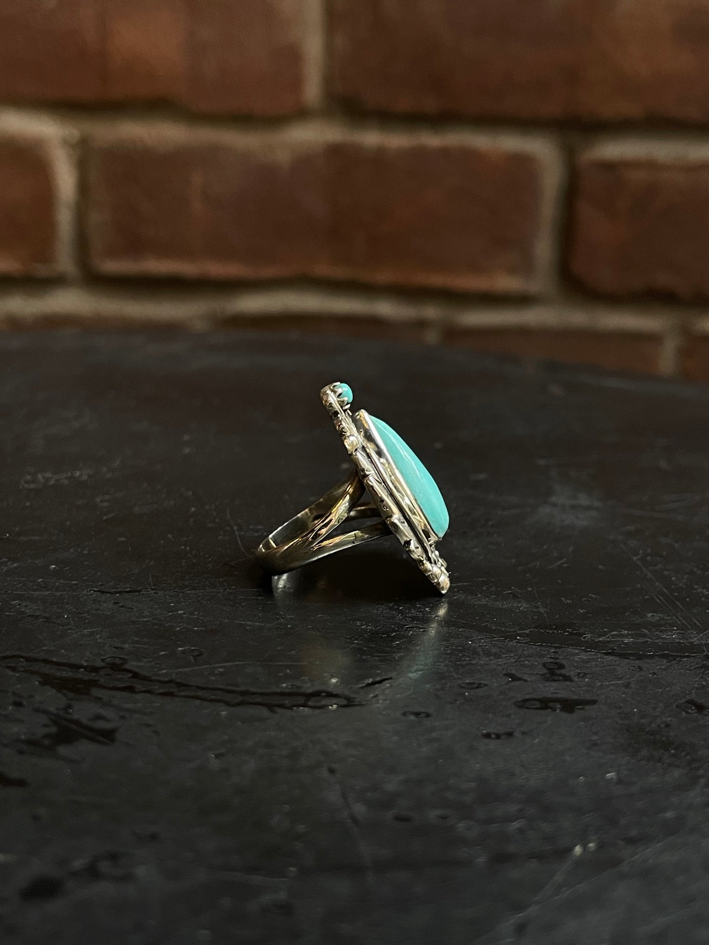 Kingman Turquoise Teardrop Ring Size 7 | 925 Sterling Silver Southwest E166