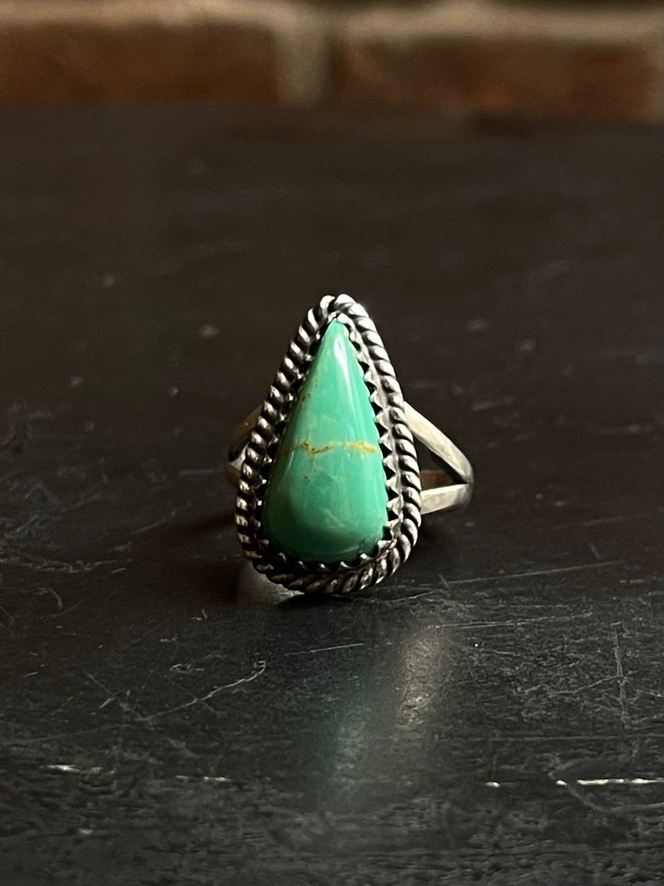 Turquoise Tear Drop Ring | 925 Sterling Silver Size 6 E446