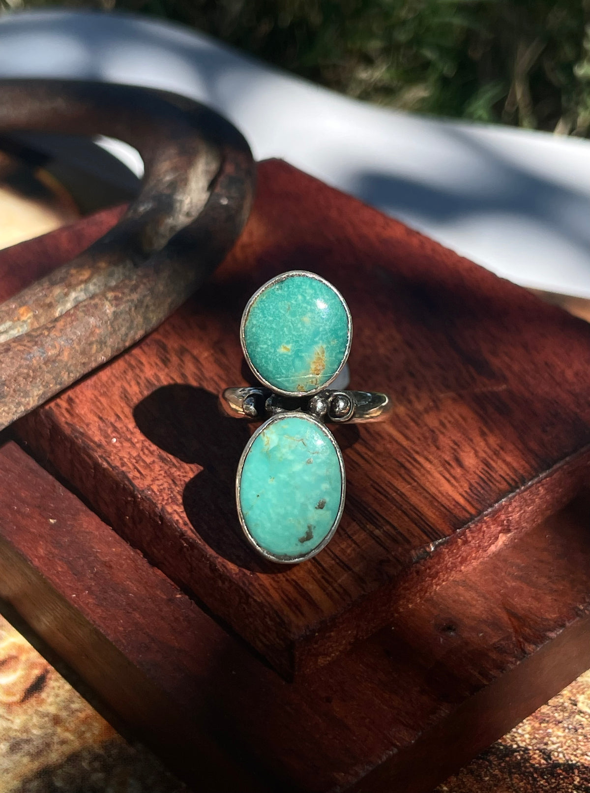Turquoise Double Stone Ring | 925 Sterling Silver | Size 6 D361