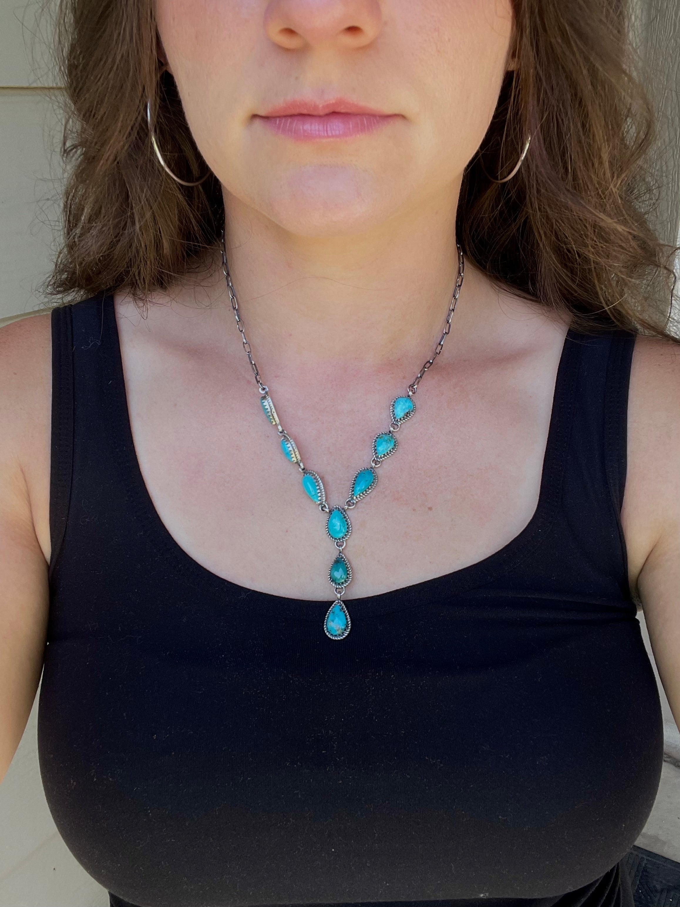 Kingman Turquoise Lariat Necklace | 925 Sterling Silver D226