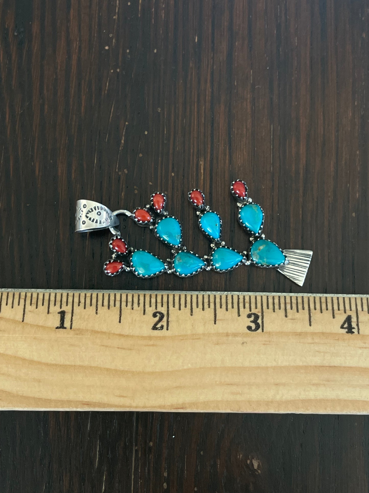 Turquoise Coral Cactus Pendant | Sterling Silver E705