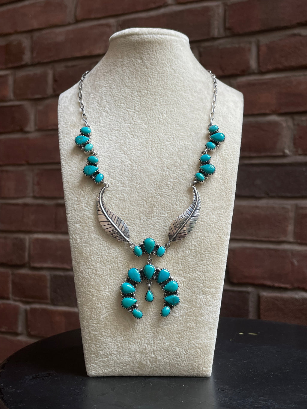 Kingman Turquoise Feather Naja Necklace | 925 Sterling Silver E622