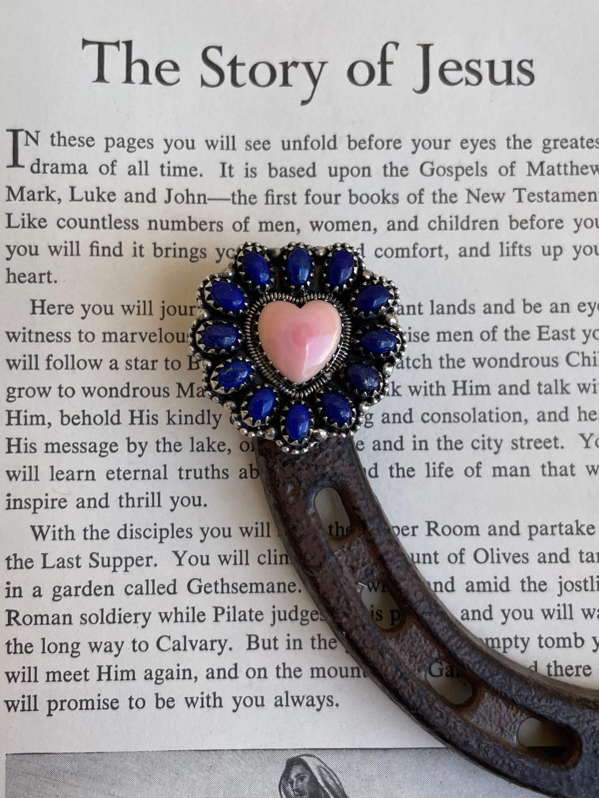 Lapis & Pink Conch Heart Ring | 925 Sterling Silver | Size 7.25 G830