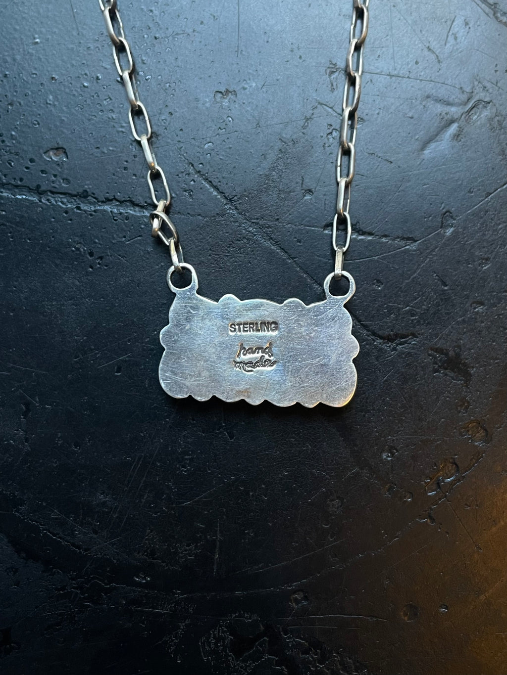 Pink Conch Necklace | Rectangular Cluster Bar | 925 Silver E581