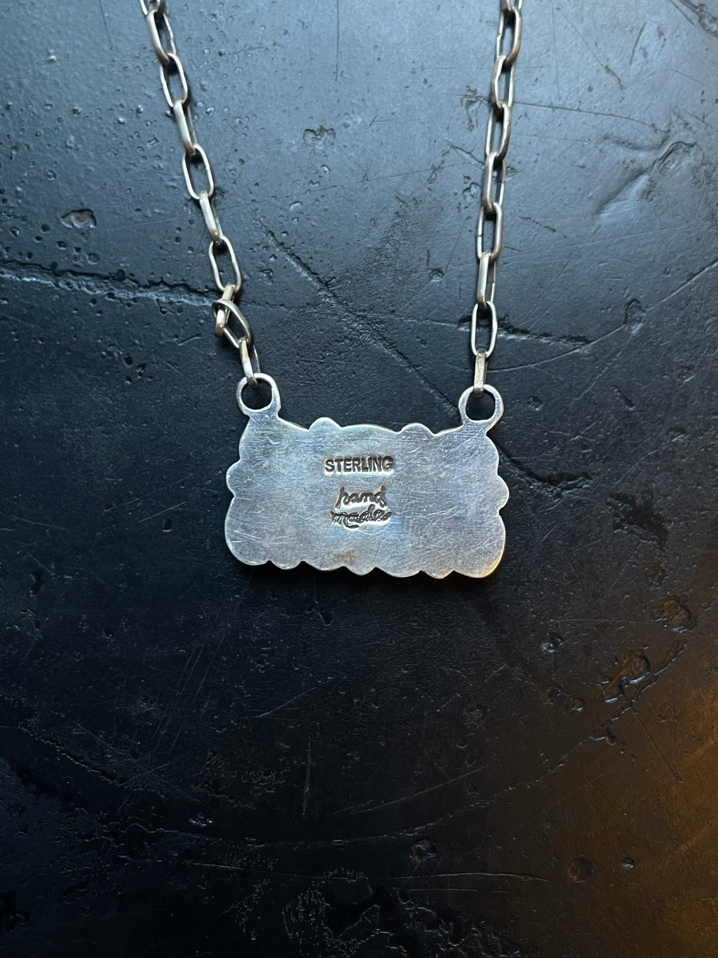 Pink Conch Necklace | Rectangular Cluster Bar | 925 Silver E581