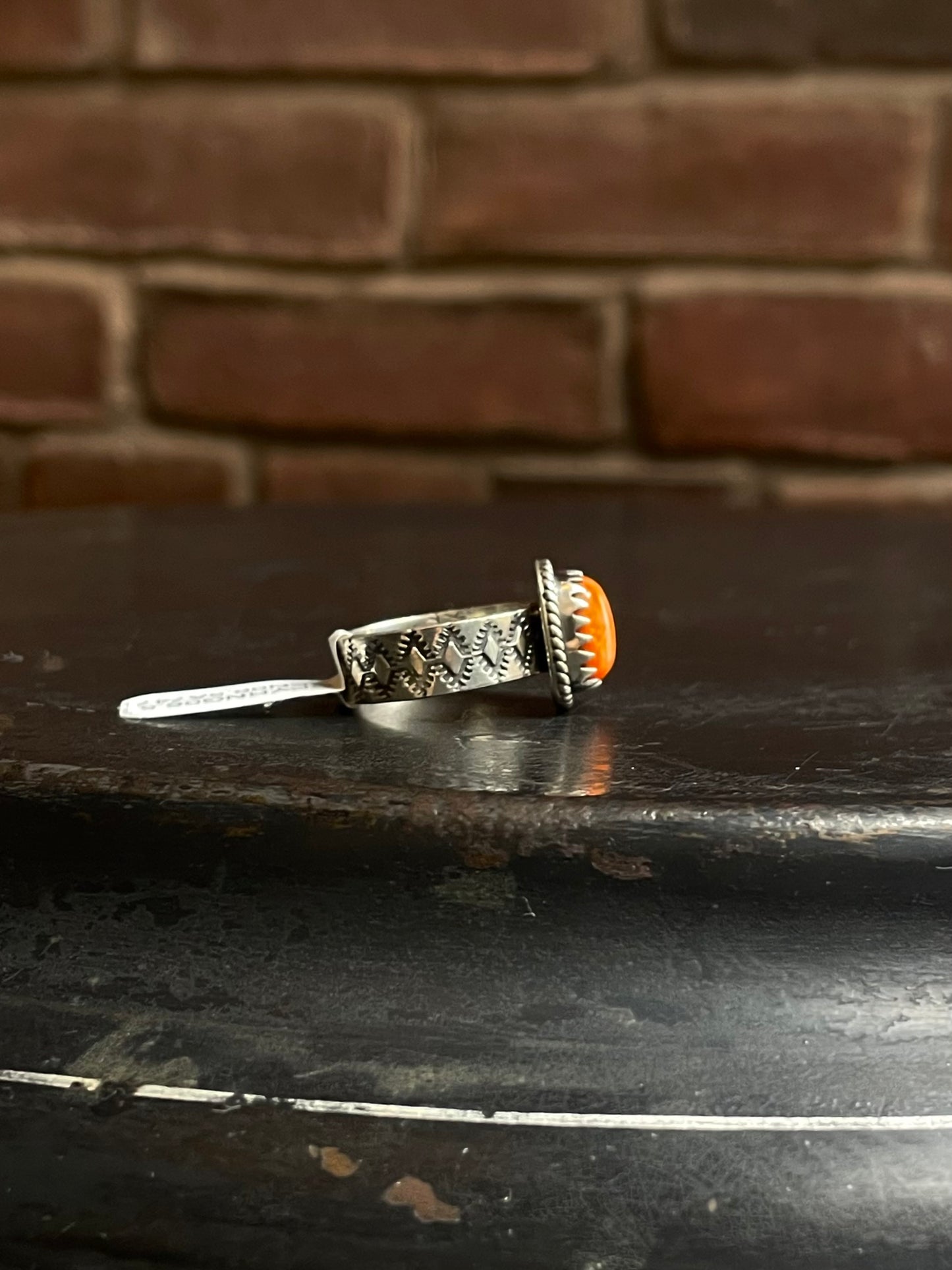 Spiny Oyster Square Stud Ring | Sterling Silver | Size 6.5 | A747