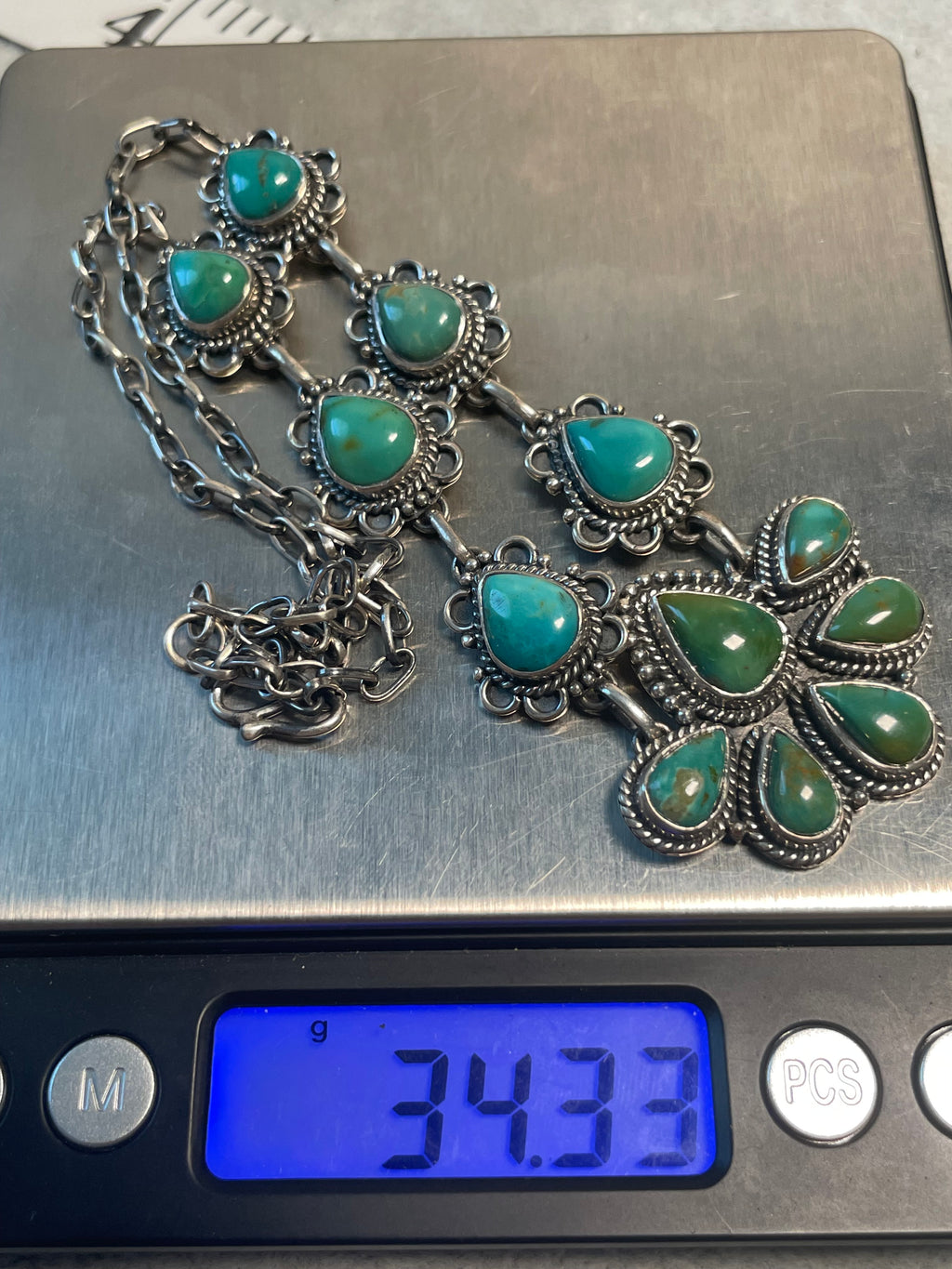 Kingman Turquoise Cluster Necklace | 925 Sterling Silver D229