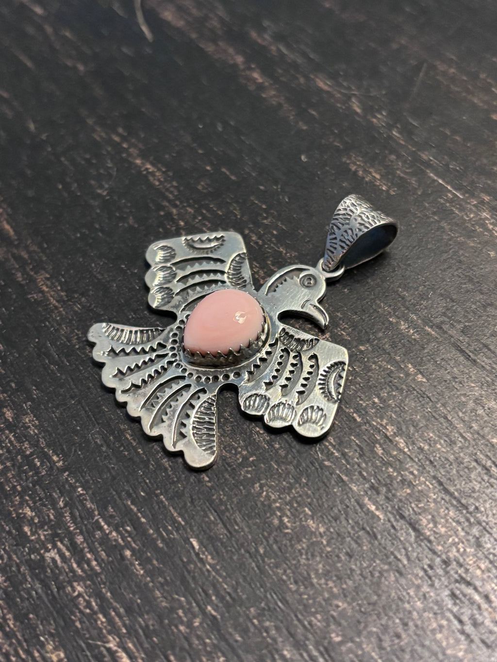 Pink Conch Thunderbird Pendant | Sterling Silver Southwest