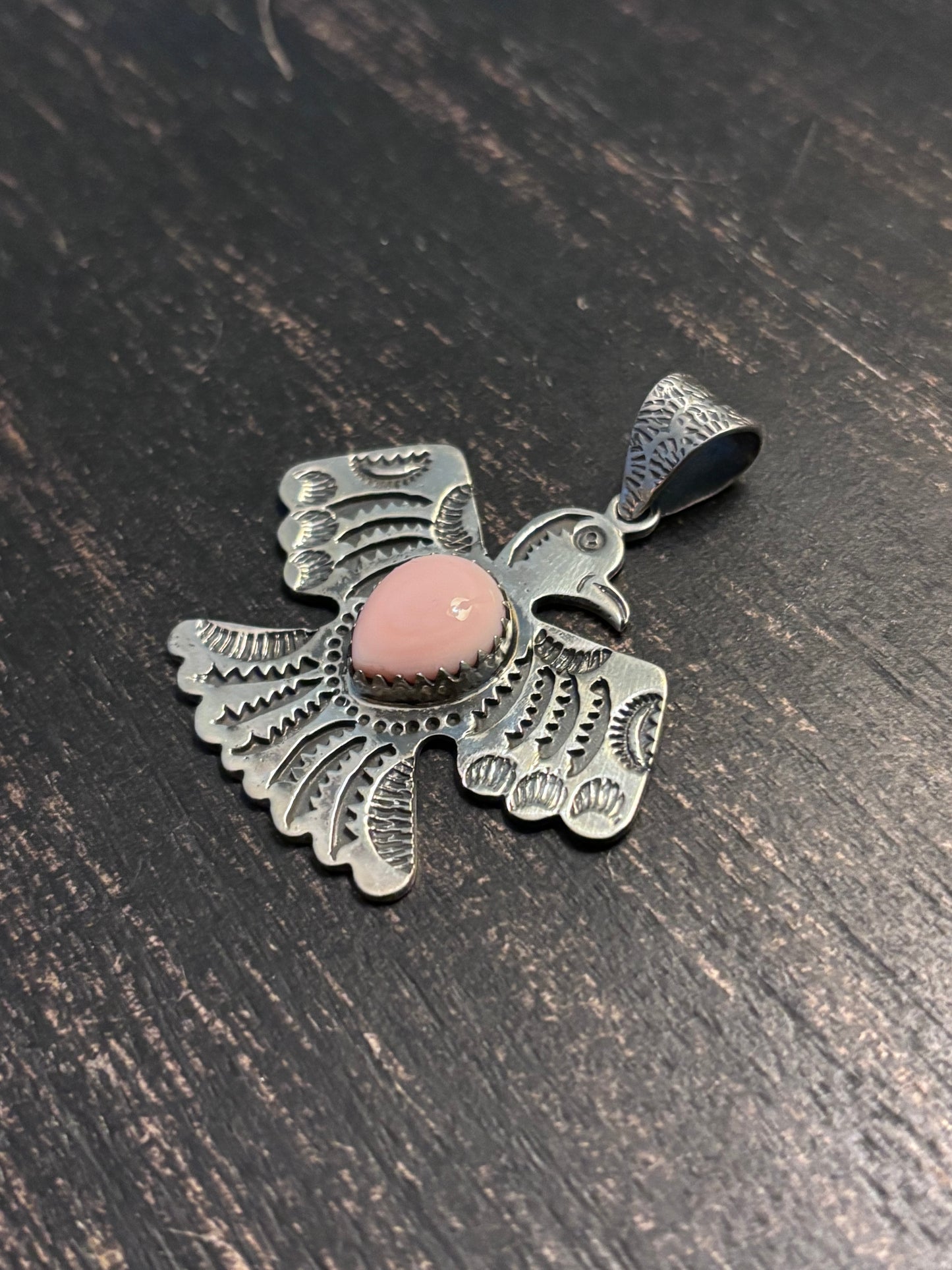 Pink Conch Thunderbird Pendant | Sterling Silver Southwest