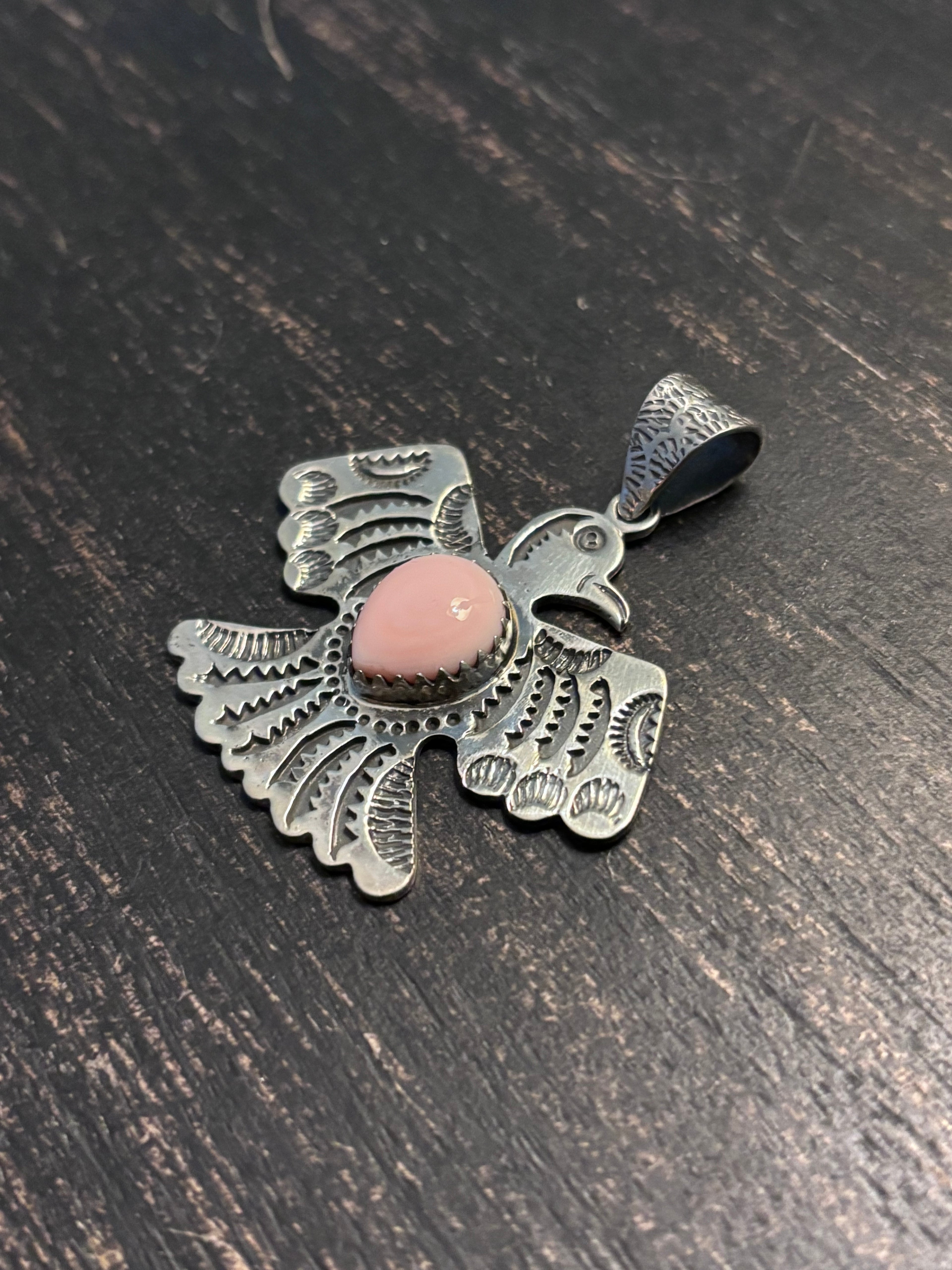 Pink Conch Thunderbird Pendant | Sterling Silver Southwest