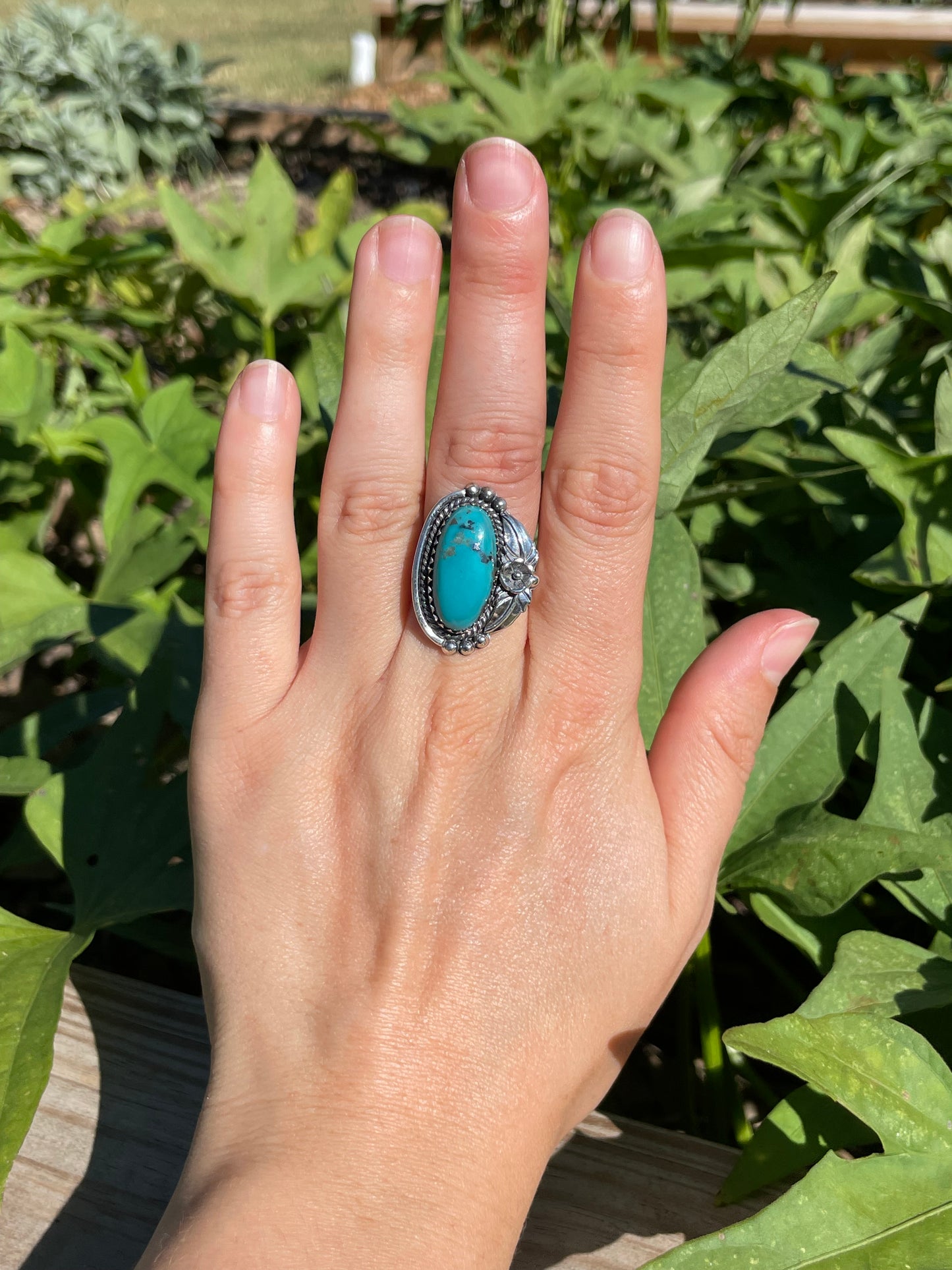 Turquoise Leaf Ring | 925 Sterling Silver Size 7 B344