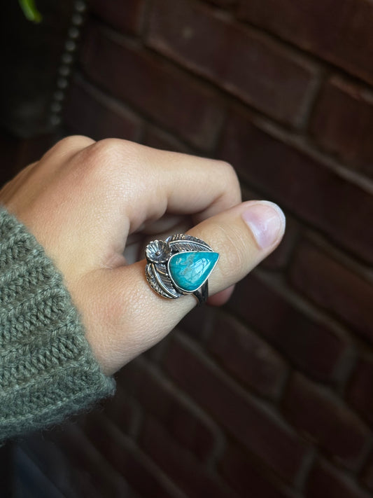 Turquoise Floral Ring Size 9 | 925 Sterling Silver C001