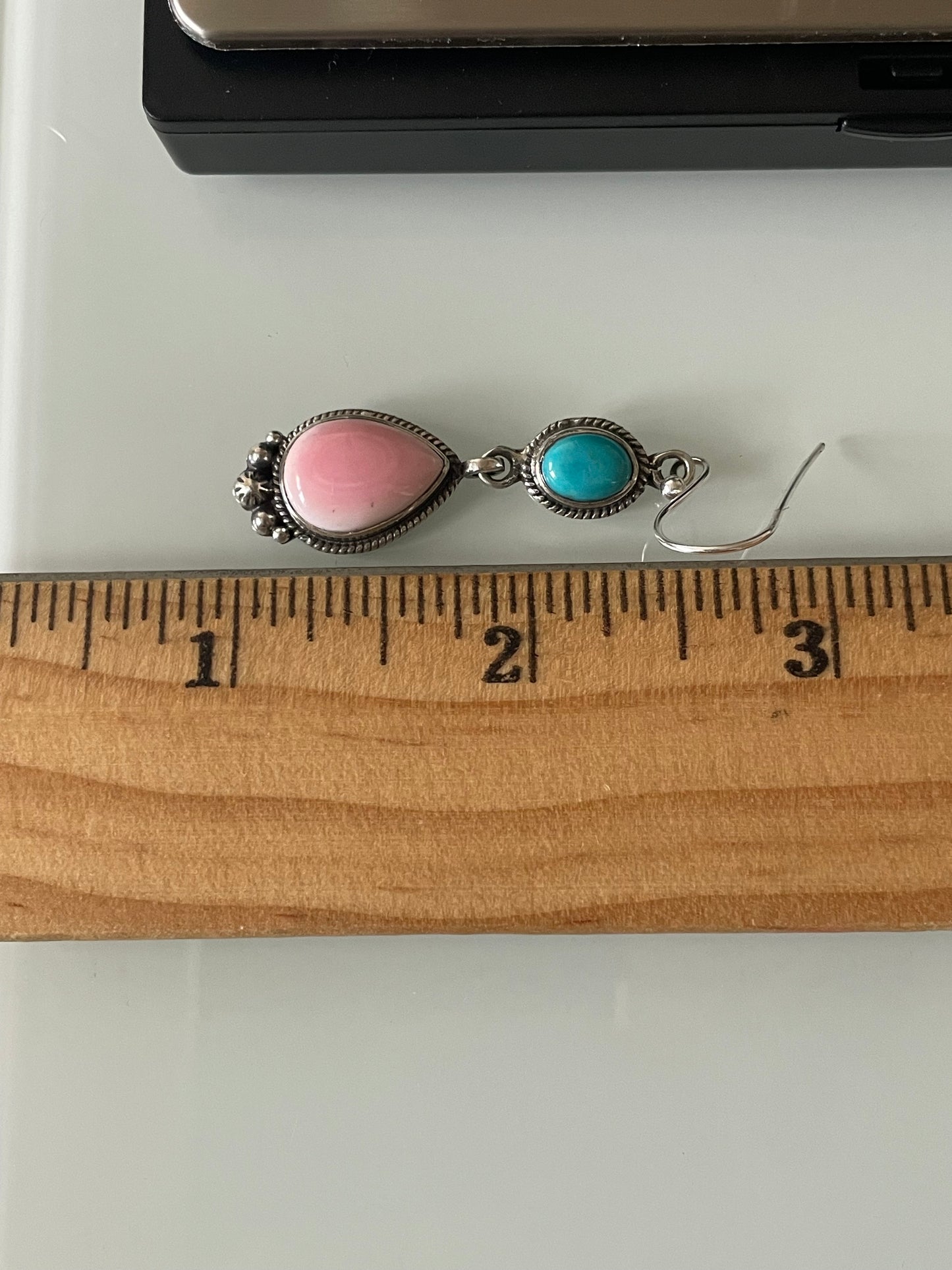 Pink Conch Kingman Turquoise Earrings | Teardrop Drop Hook E668