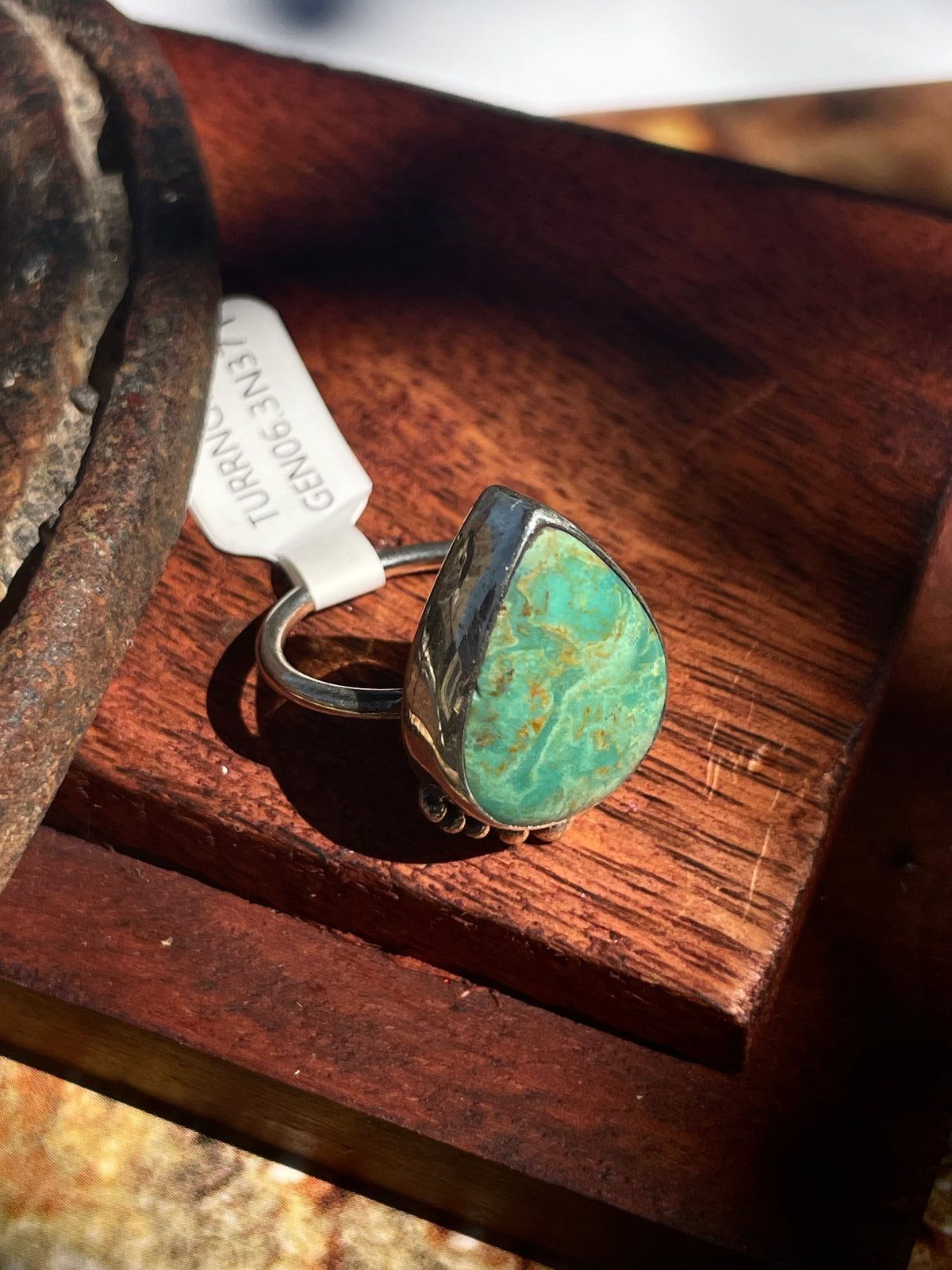 Turquoise Tear Drop Ring | 925 Sterling Silver | Size 6 D362