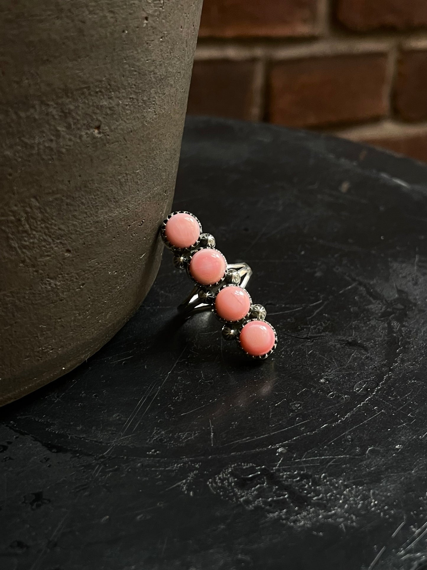 Pink Conch Row Ring Size 8 | 925 Sterling Silver C949