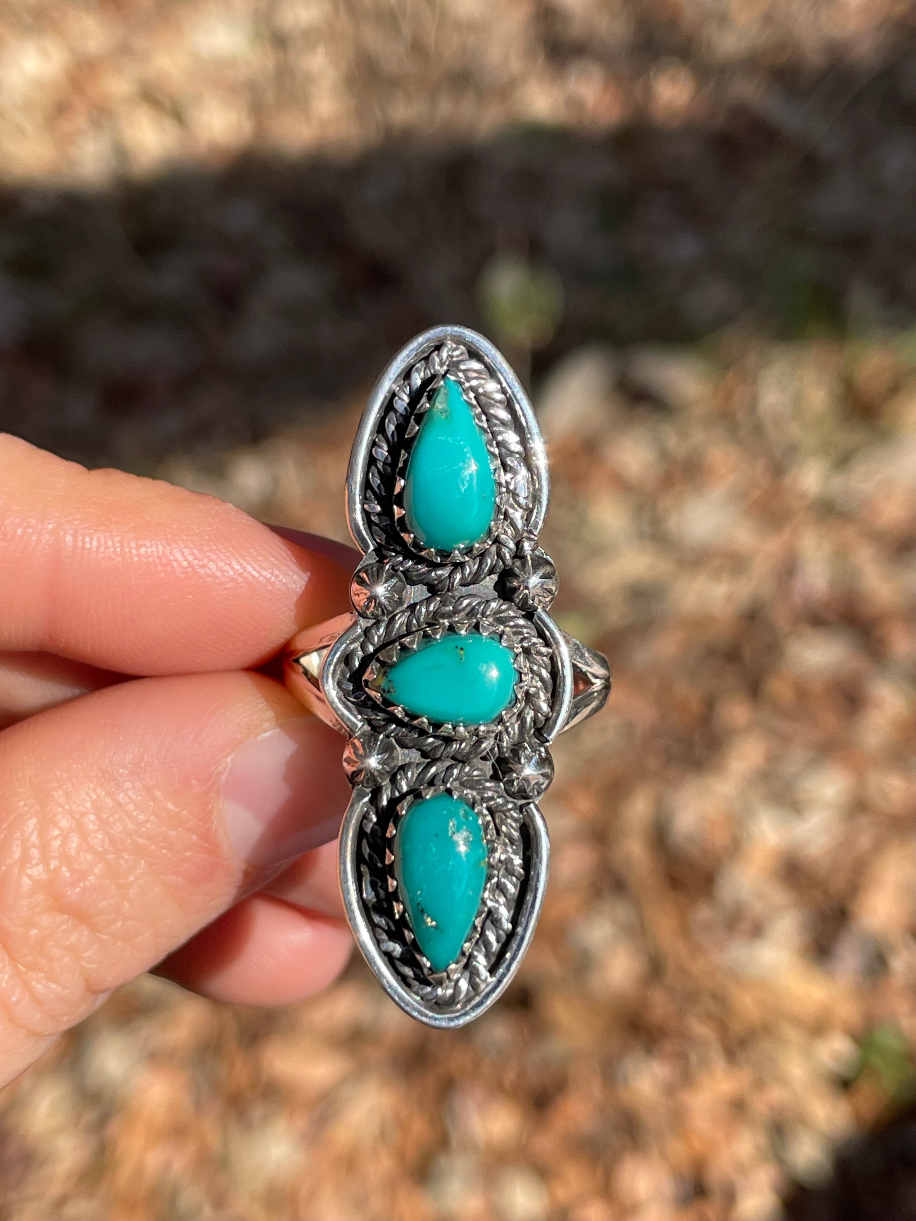 Kingman Turquoise Triple Stone Ring Size 9.75 | 925 Sterling Silver Southwest B993