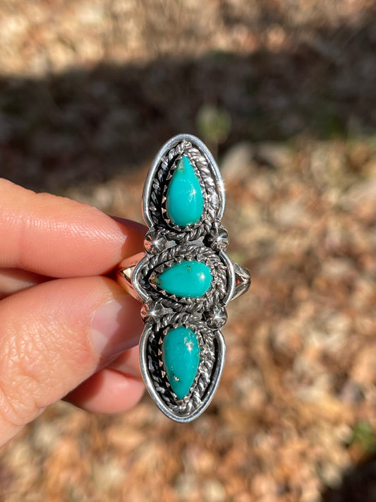 Kingman Turquoise Triple Stone Ring Size 9.75 | 925 Sterling Silver Southwest B993