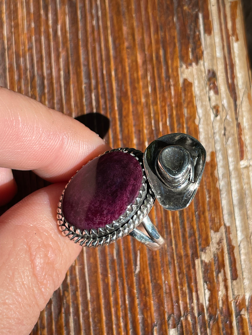 Purple Spiny Oyster Cowboy Hat Ring Size 7 | Sterling Silver 925 B389