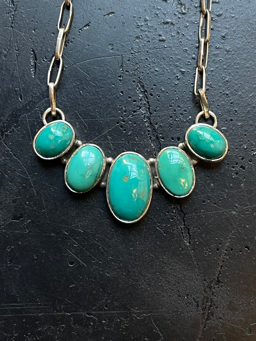Kingman Turquoise Five Stone Necklace | Sterling Silver E830