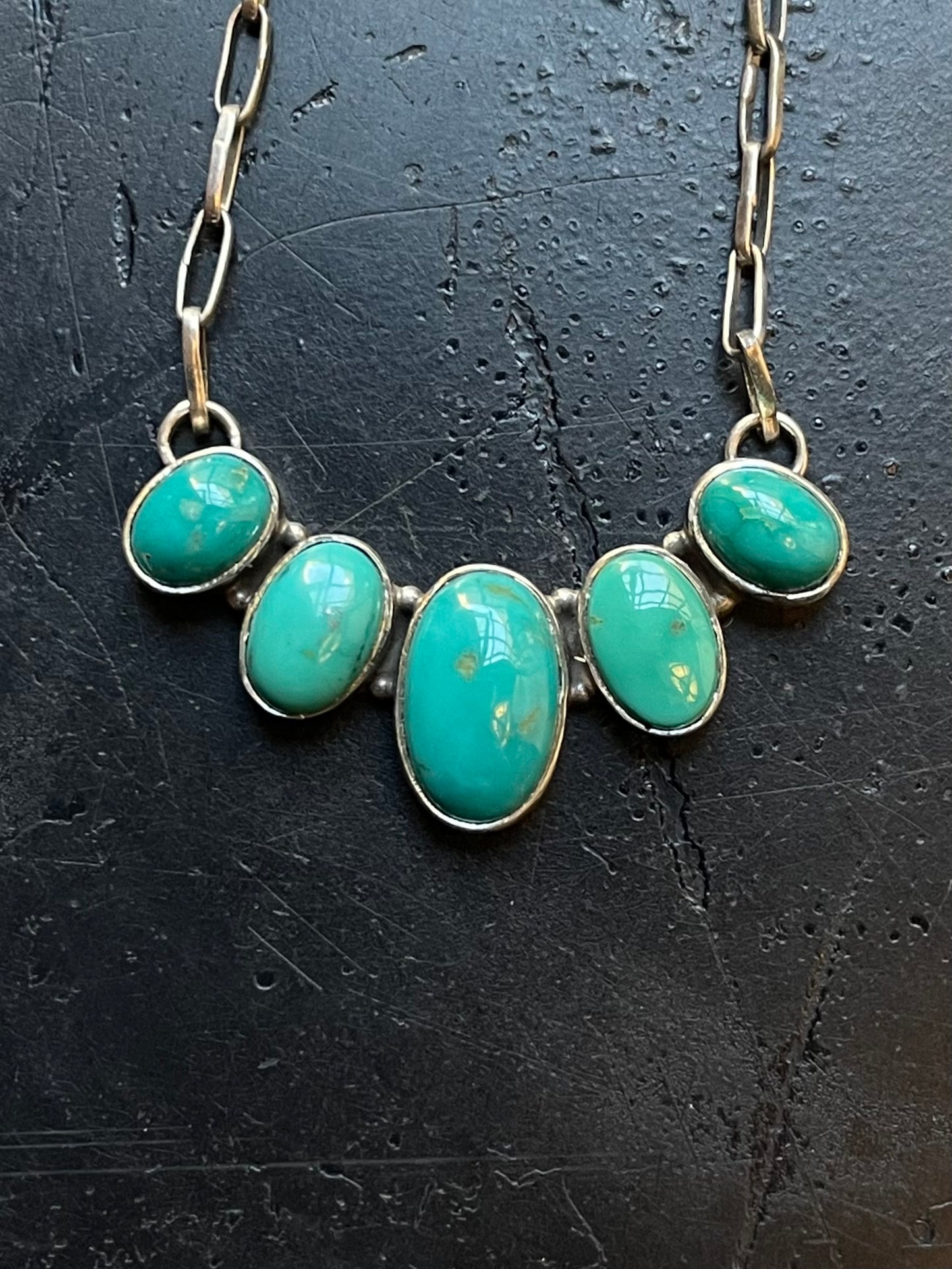 Kingman Turquoise Five Stone Necklace | Sterling Silver E830