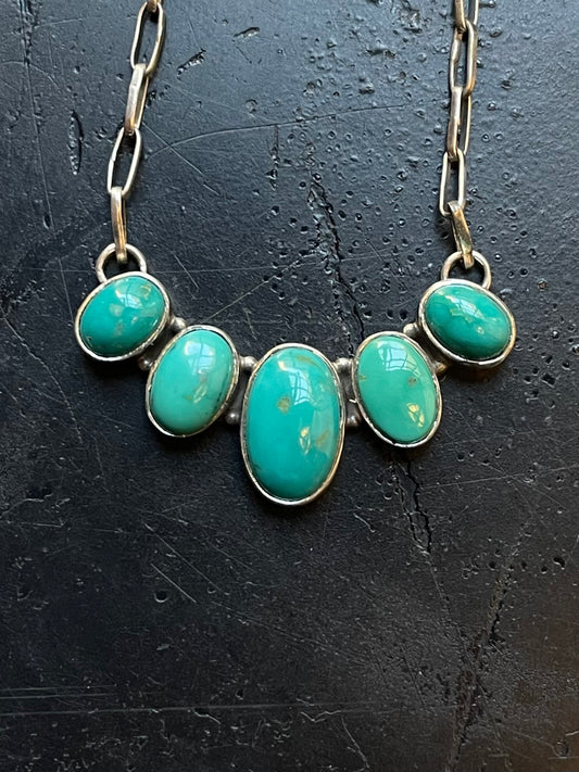 Kingman Turquoise Five Stone Necklace | Sterling Silver E830