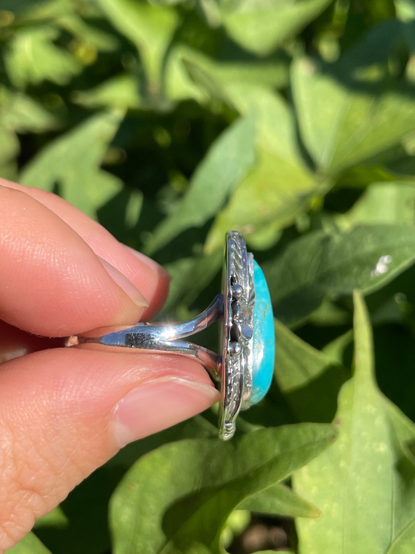 Turquoise Leaf Ring | 925 Sterling Silver Size 8.75 B350